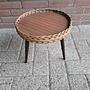 Vintage Pflanzentisch Holz Rattan Braun 1