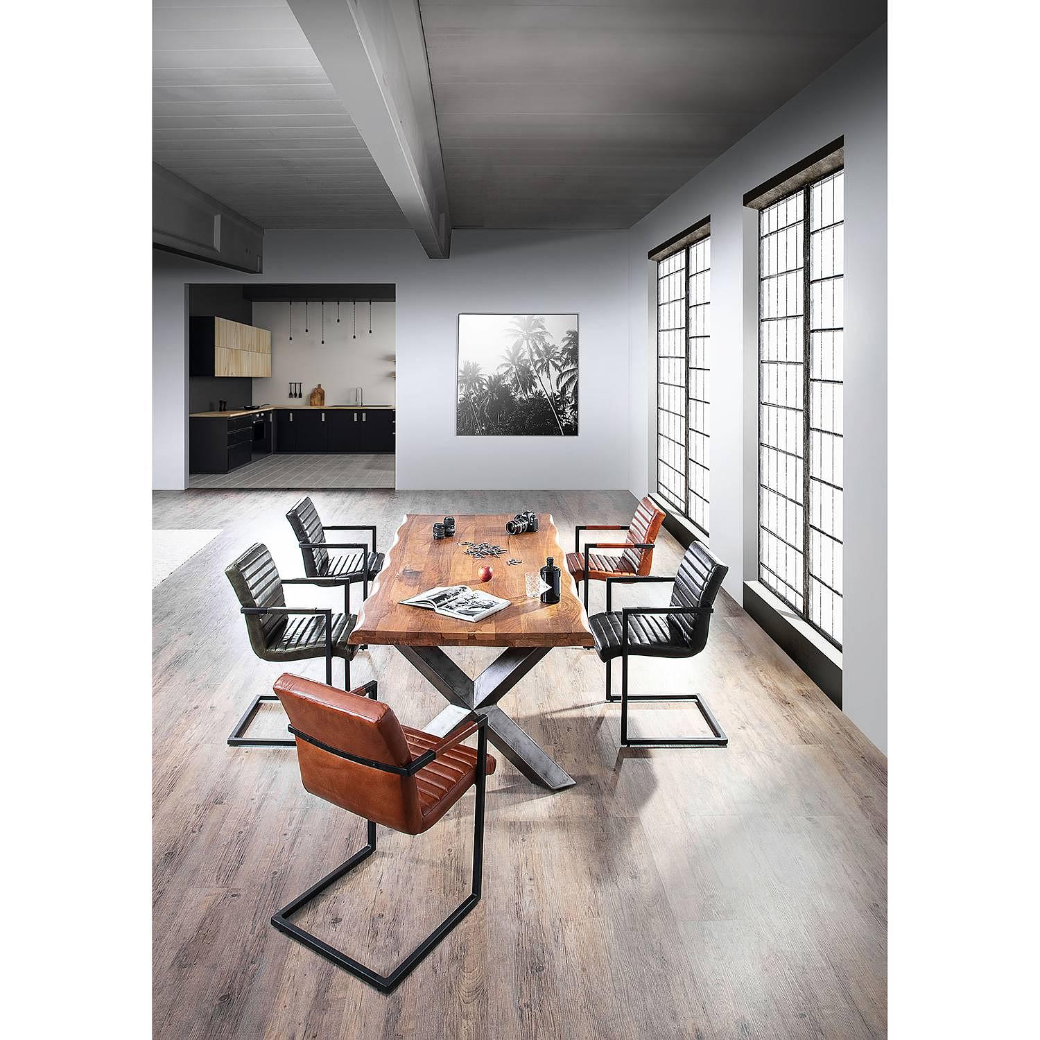 2x Freischwinger Stevenson Echtleder Eisen Dunkelolivgrün 3