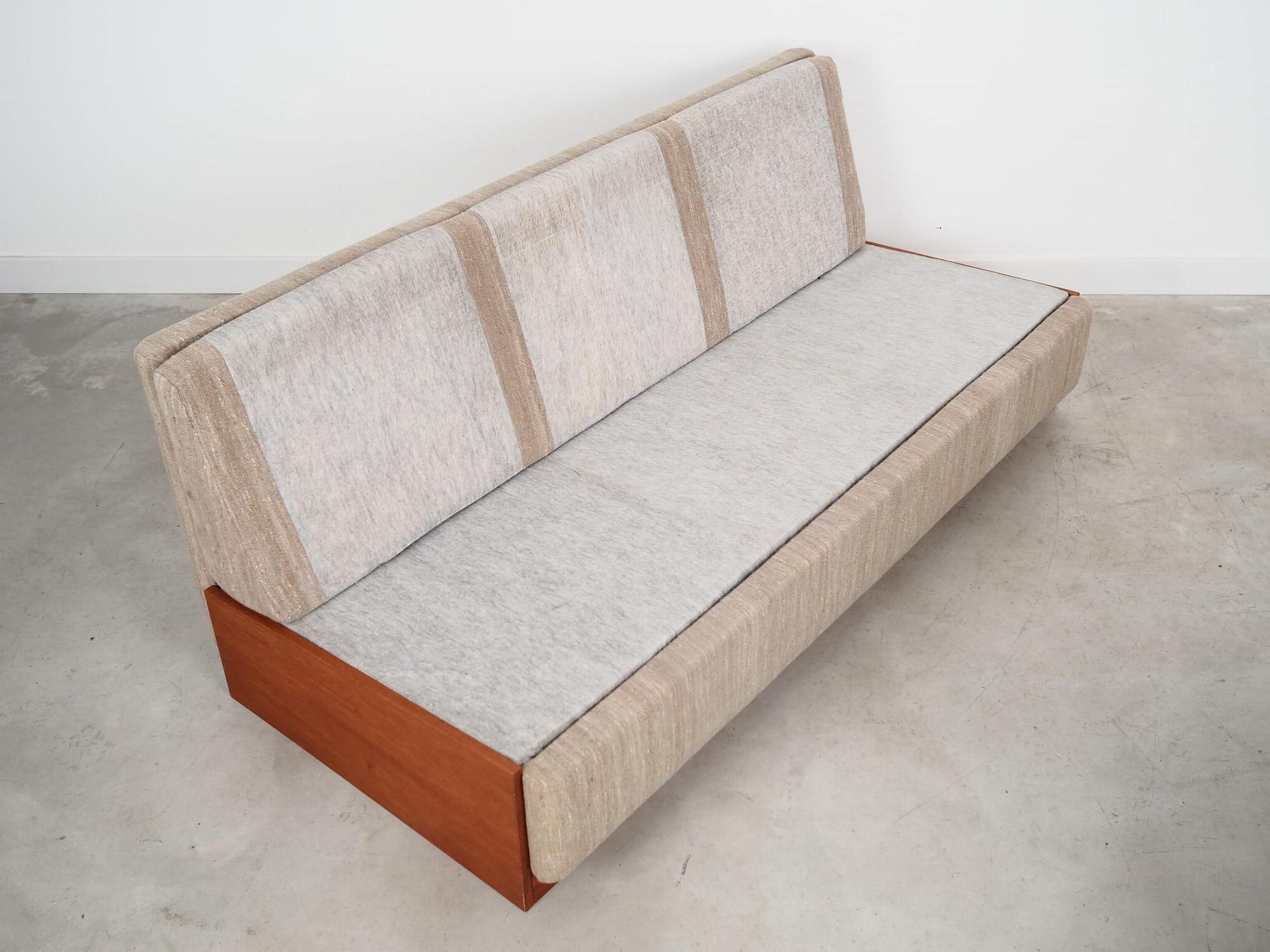 Vintage Sofa 3-Sitzer Teakholz Textil Grau 1970er Jahre 11