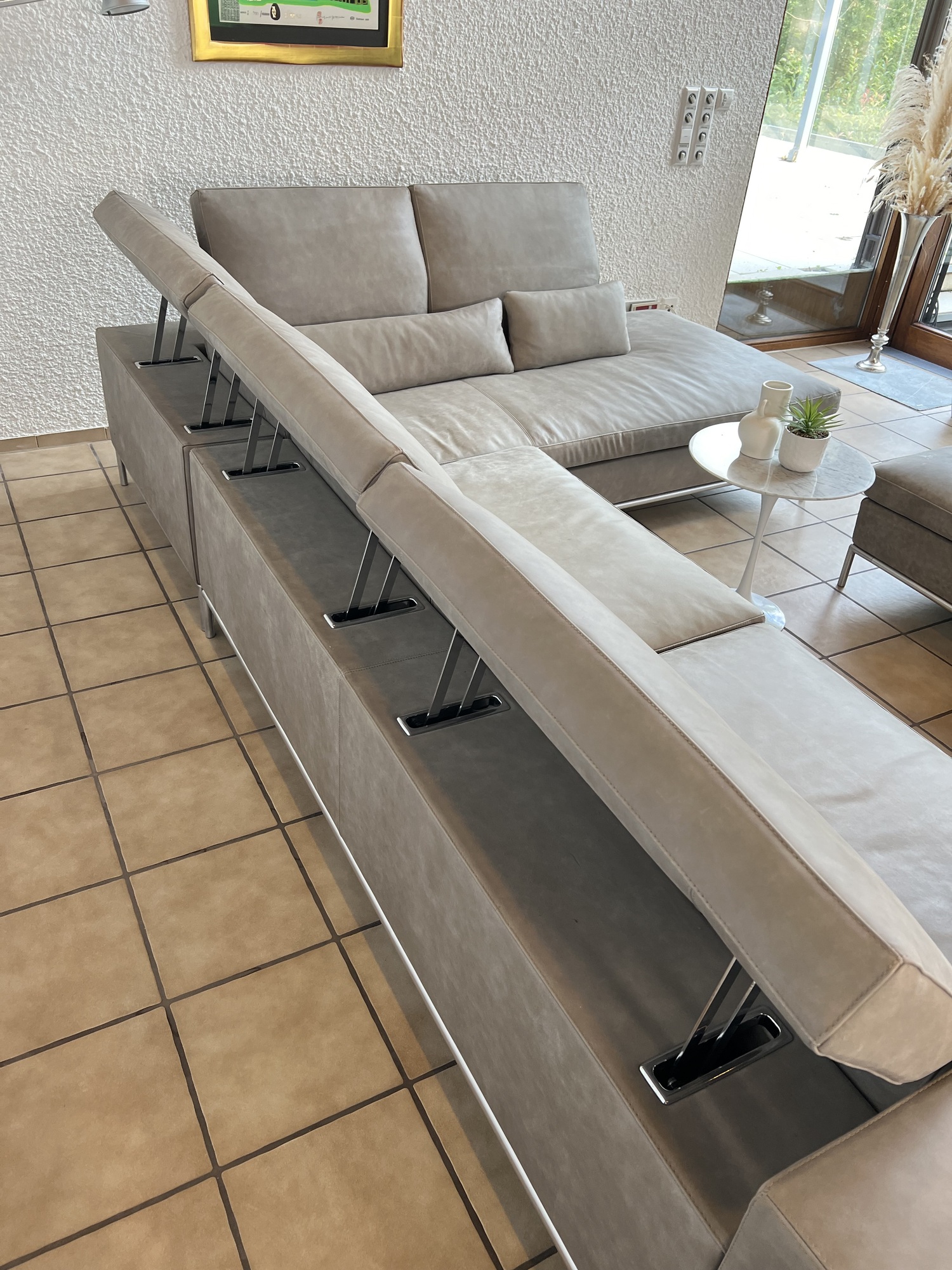 Sofa, Hocker & Pouf Leder Edelstahl Grau 7