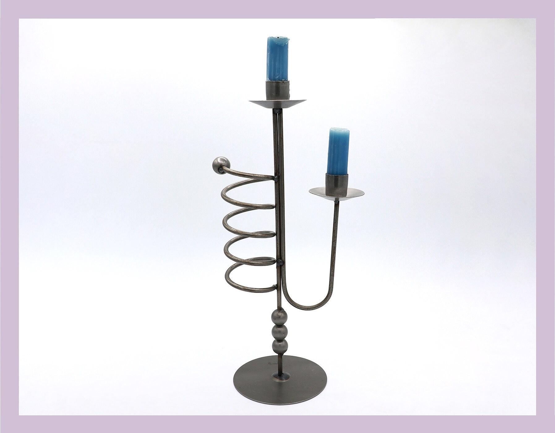 Vintage Postmodern Candle Holder Metal 1980s 0