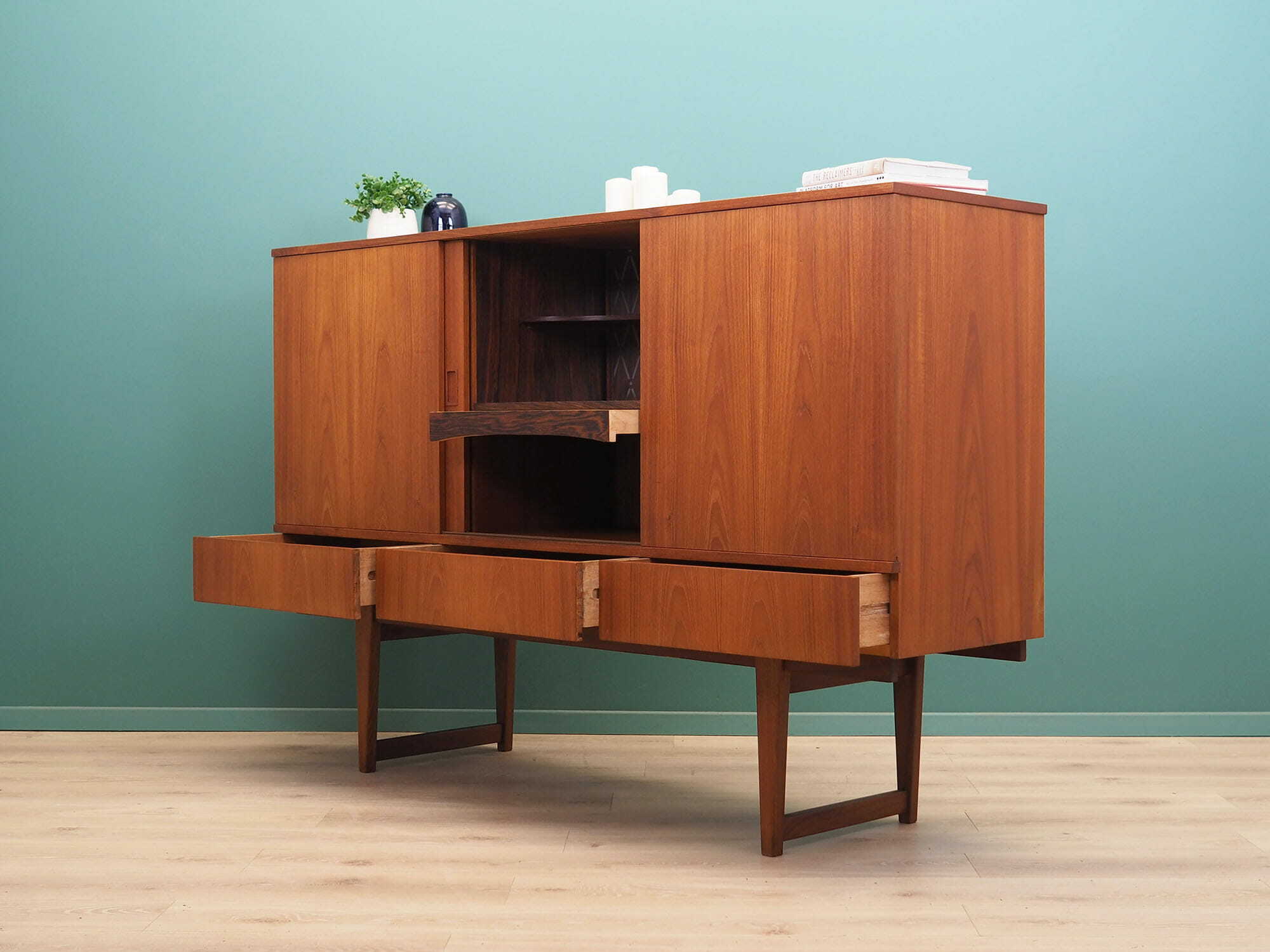 Vintage Highboard Teakholz Braun 1960er Jahre 3