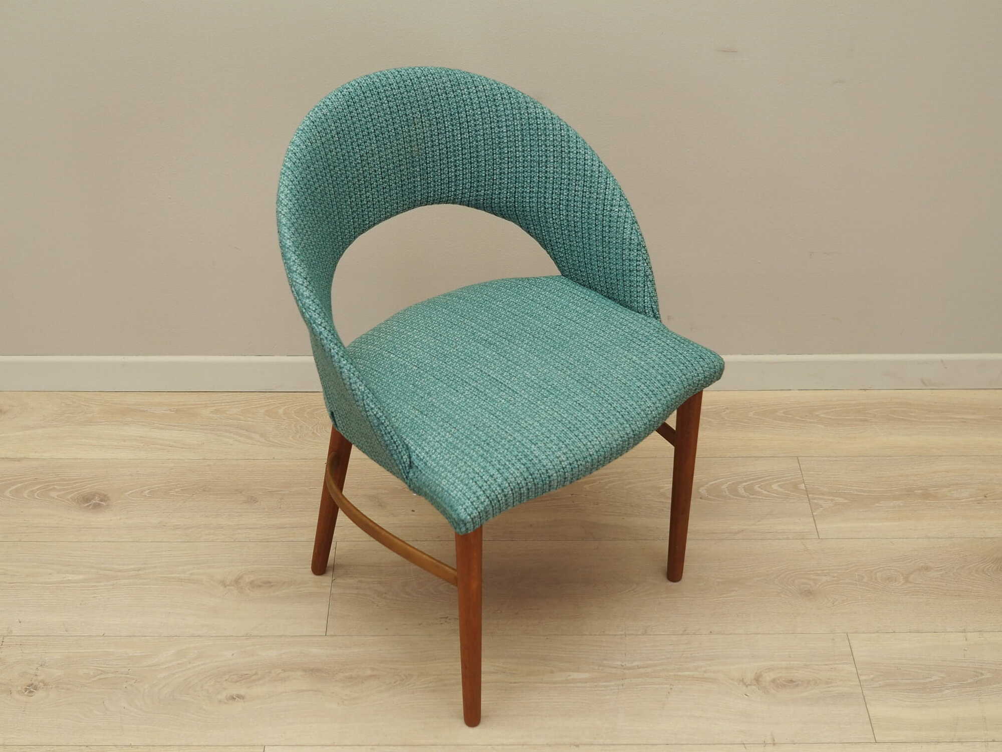 Vintage chair teak wood textile turquoise 1970s 7