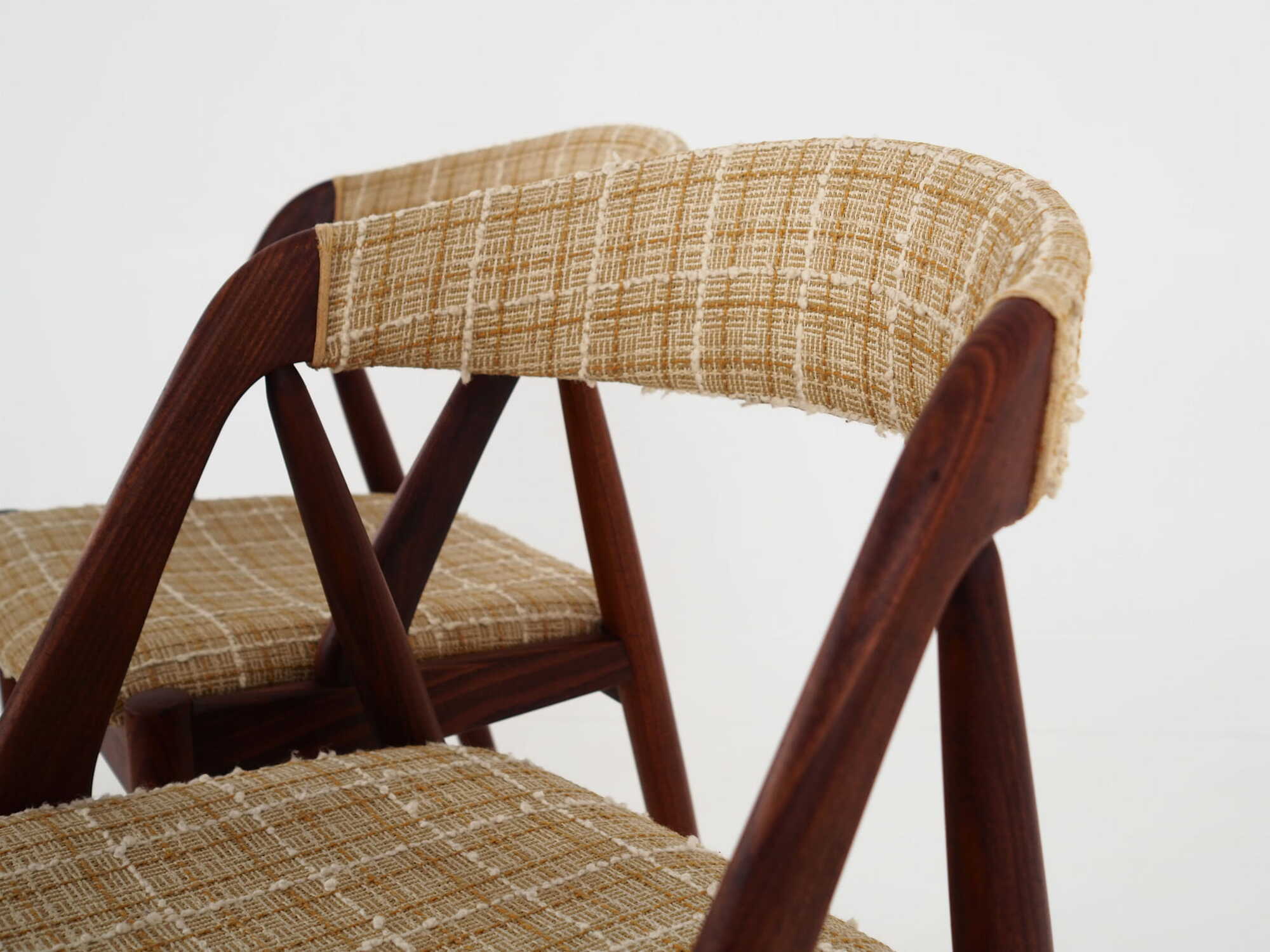 4x Vintage chair teak wood textile beige 1970s 6