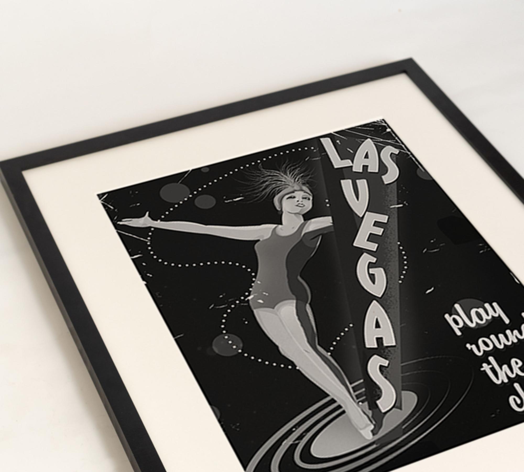 Vintage Las Vegas Art Print with Frame Black and White 3