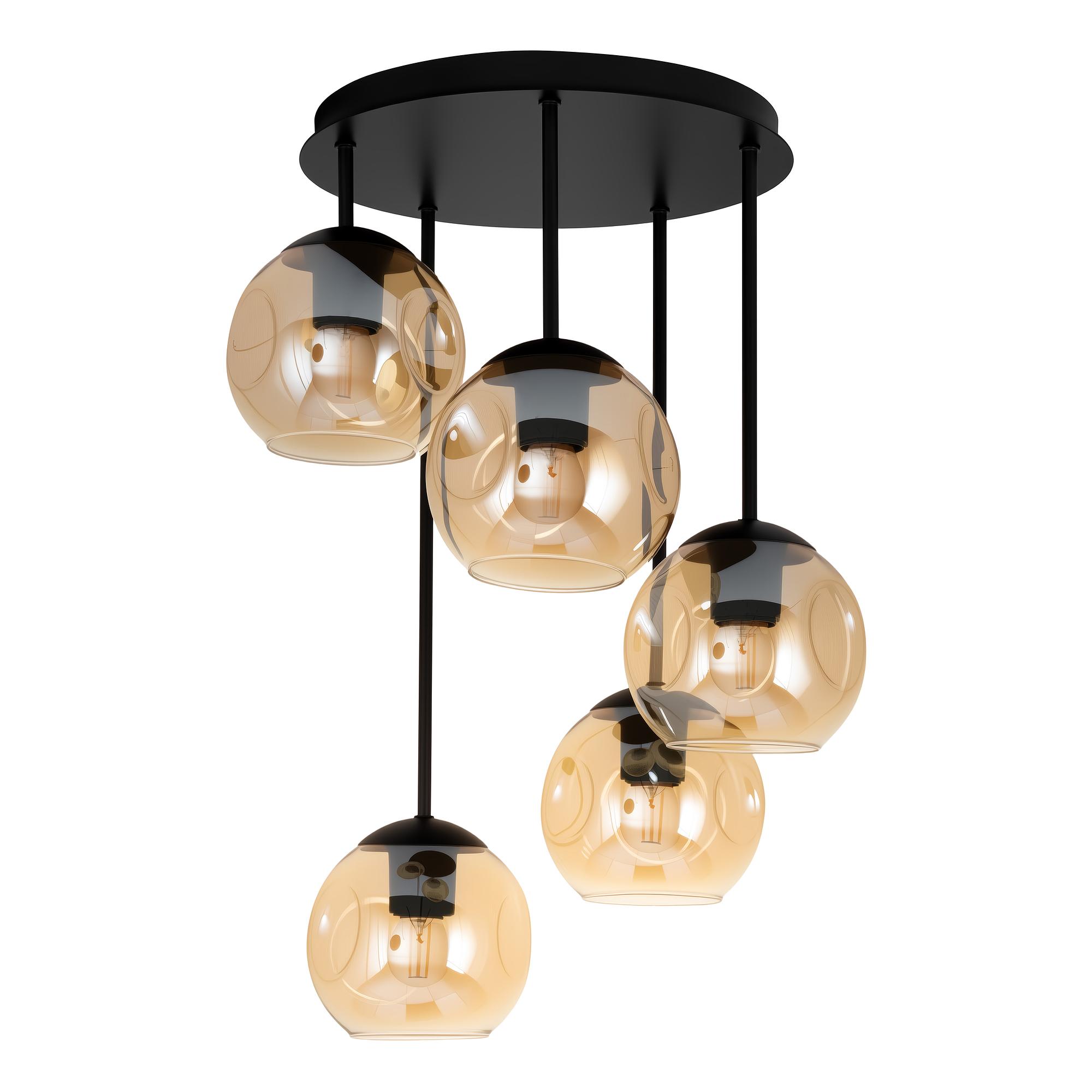 5-Flammig Jervey Deckenleuchte Gusseisen Farbglas Bernstein 4