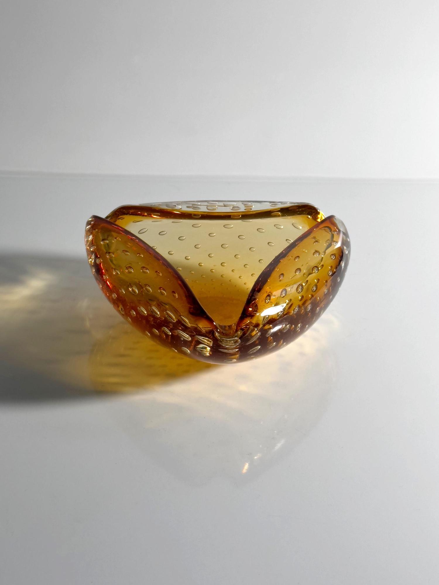 Vintage Schale Muranoglas Bernstein-Orange 70er Jahre 5