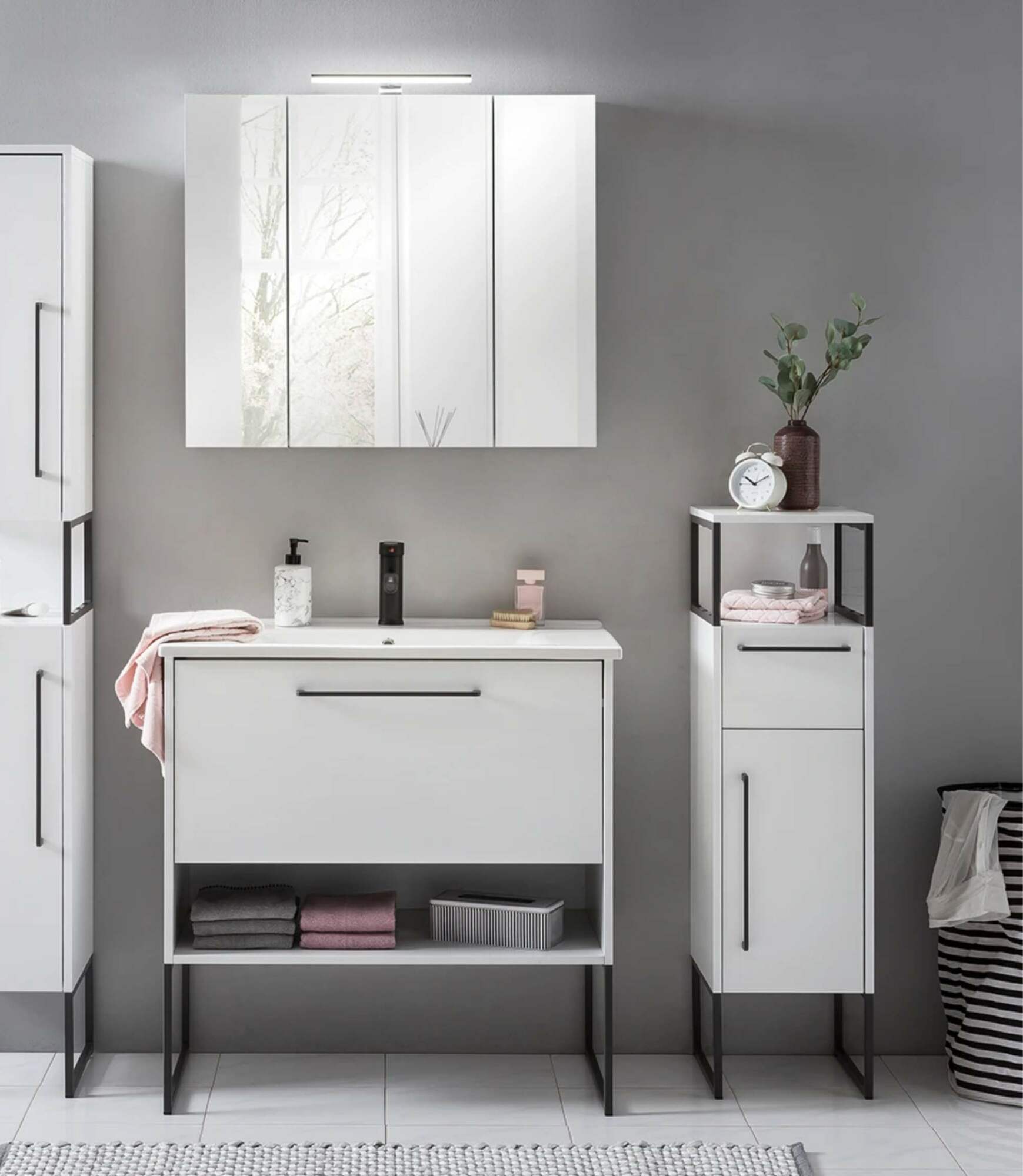 Badschrank Holz Weiß Anthrazit 5