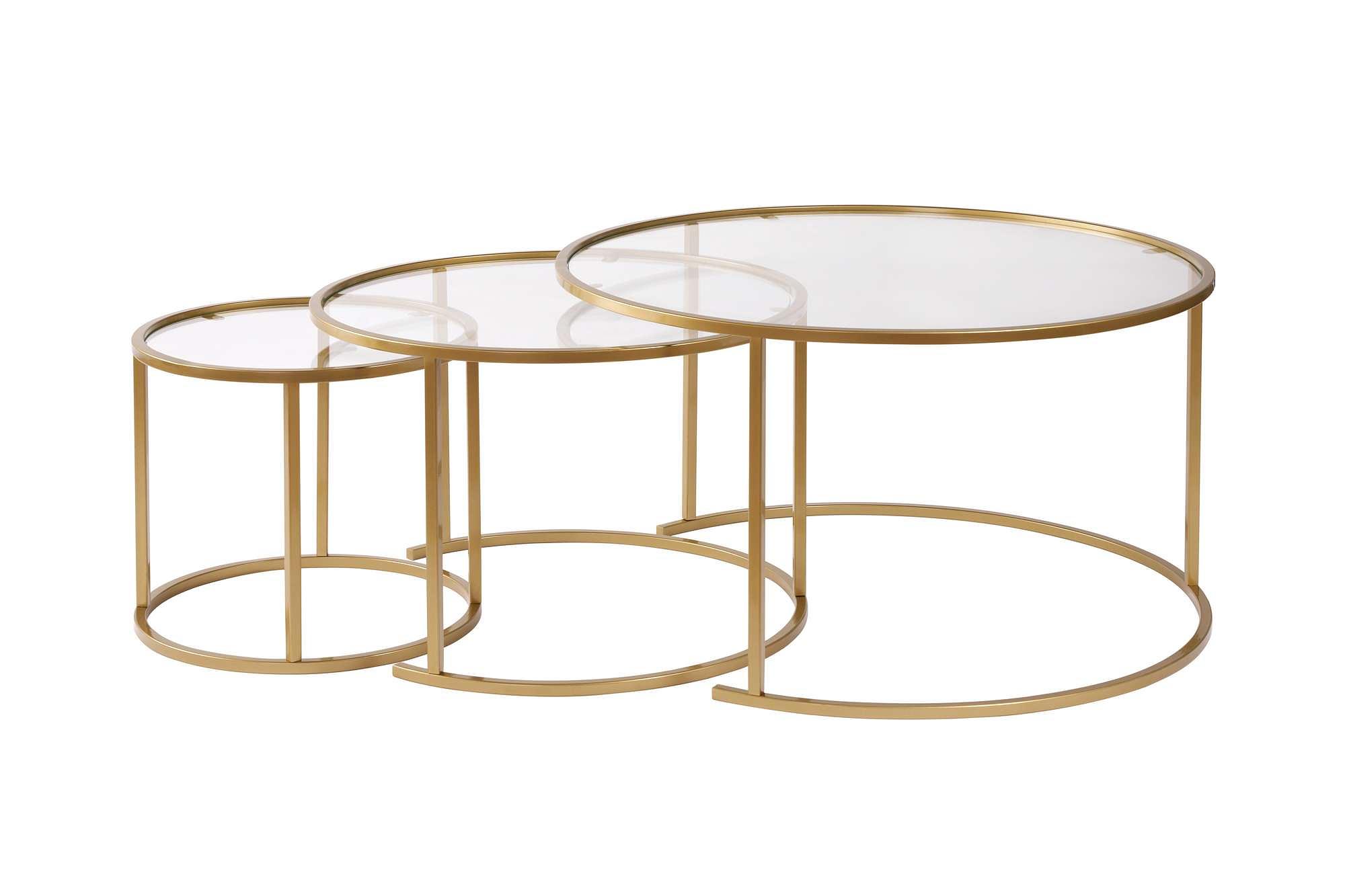 3x Aurum Couchtisch-Set Gold Transparent Ø80cm Ø60cm Ø42cm 6