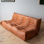 Togo Sofa 3-Seater Pull-Up Leather Peach Brown 2