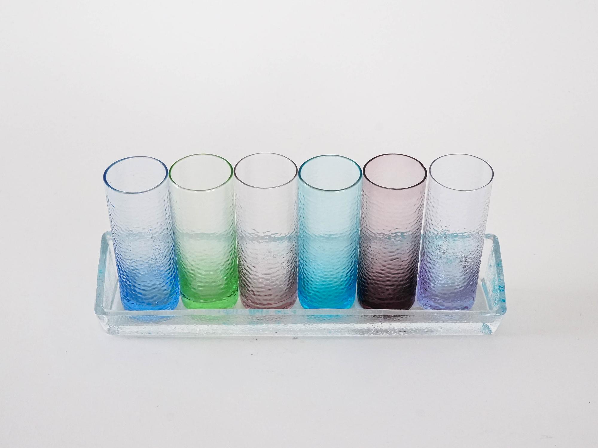 Glass set with tray multicolored 1970s 4