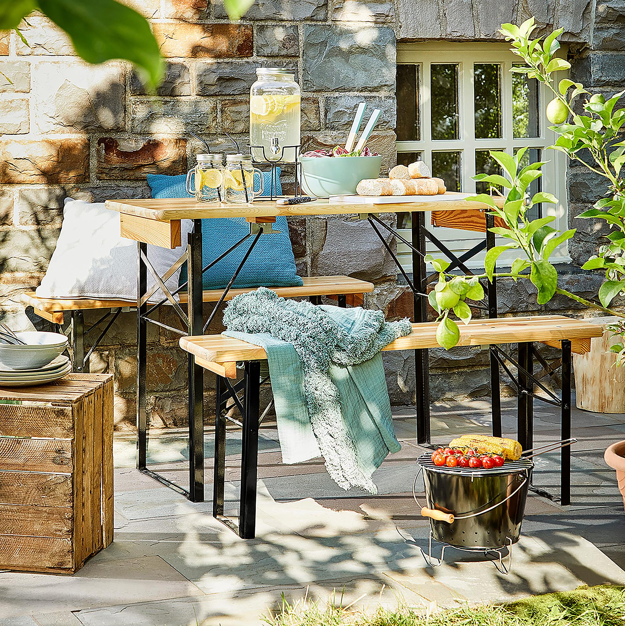 GOOD COMPANY Beer bench set 3-pcs. Iron Pine wood Natural Black 1