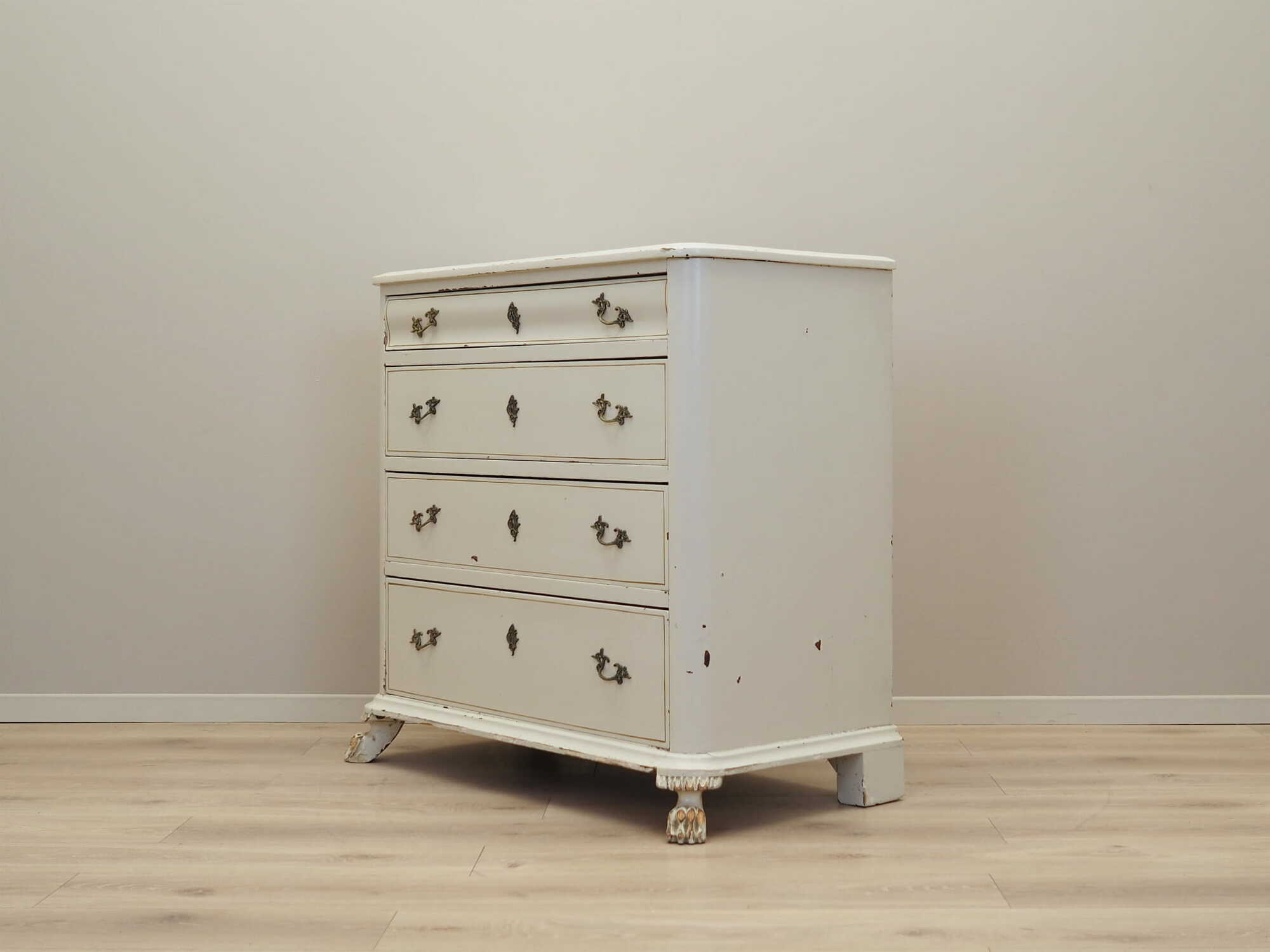 Vintage chest of drawers pine wood white 1950s 3