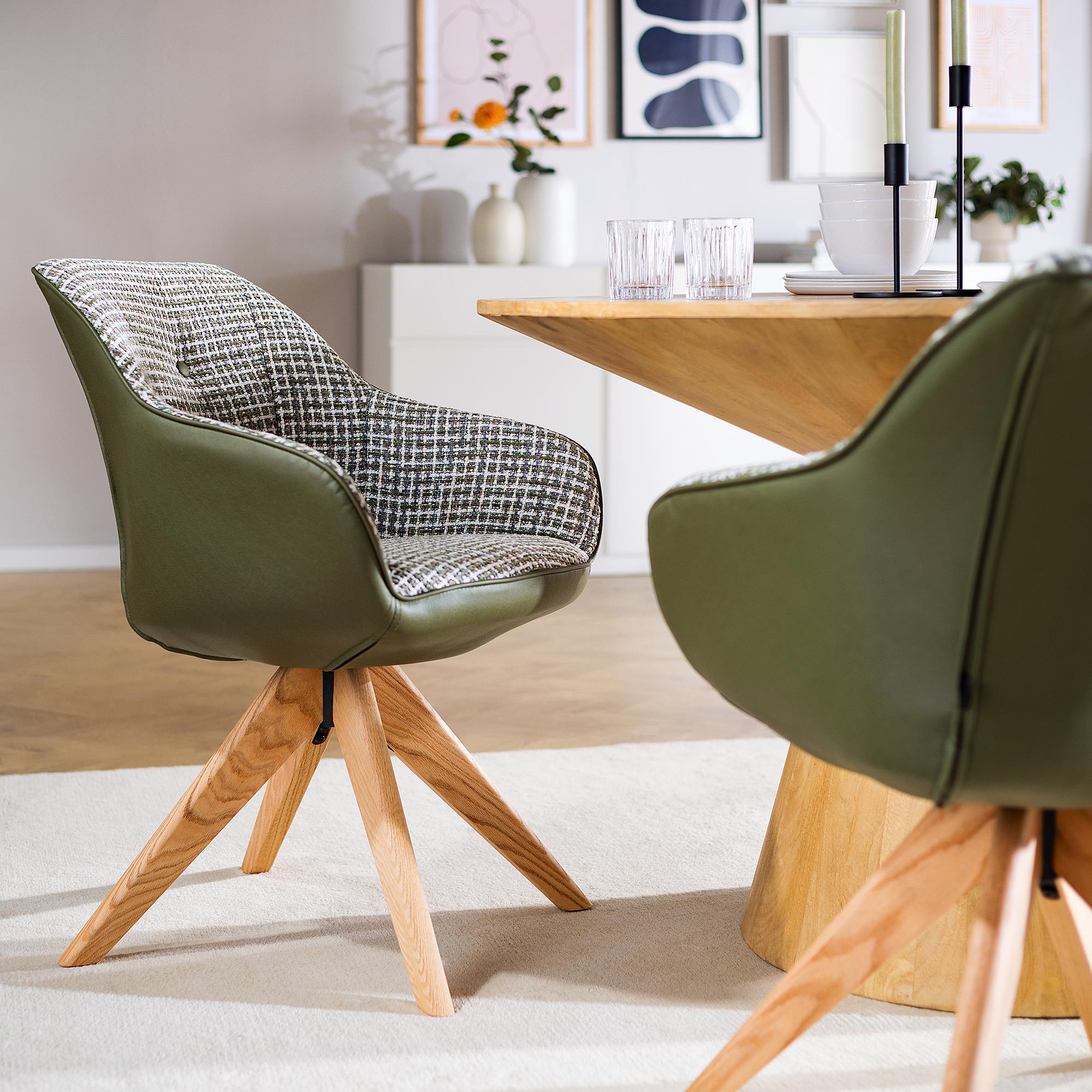 Libbo Drehbarer Armlehnenstuhl 2er-Set Olivgrün Eiche Natur 3