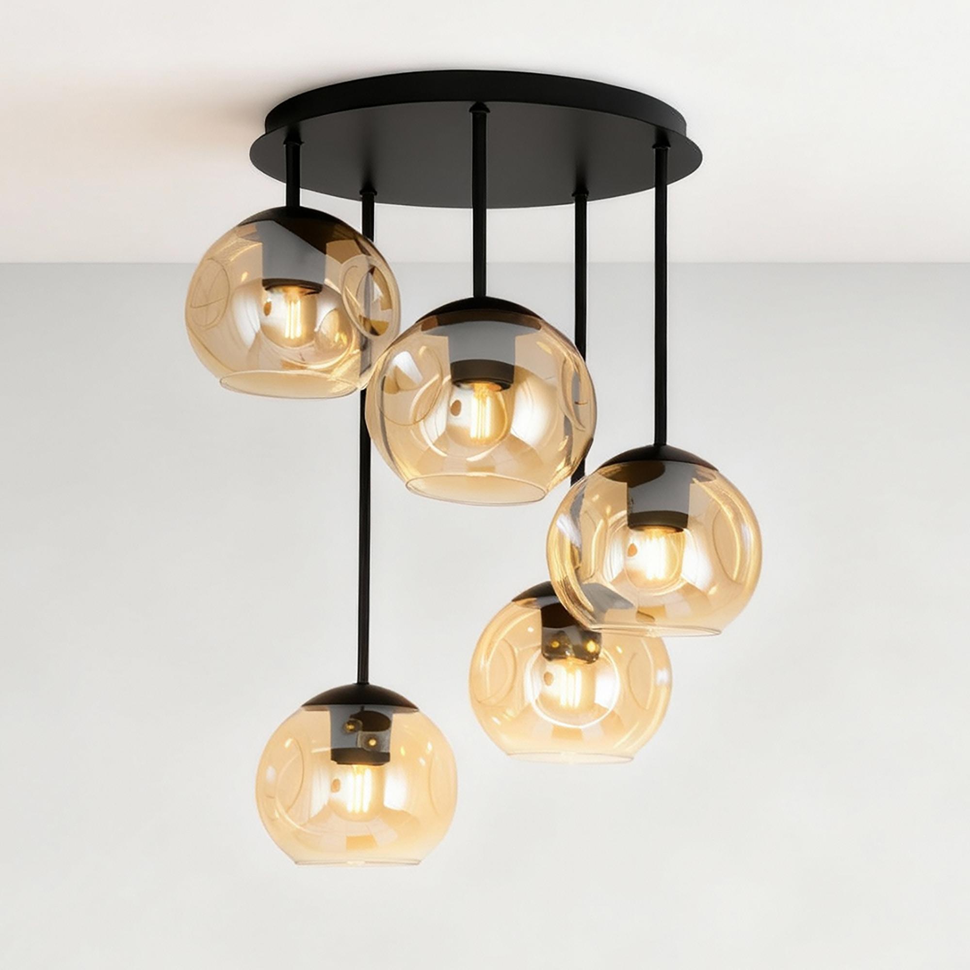 5-Flammig Jervey Deckenleuchte Gusseisen Farbglas Bernstein 0