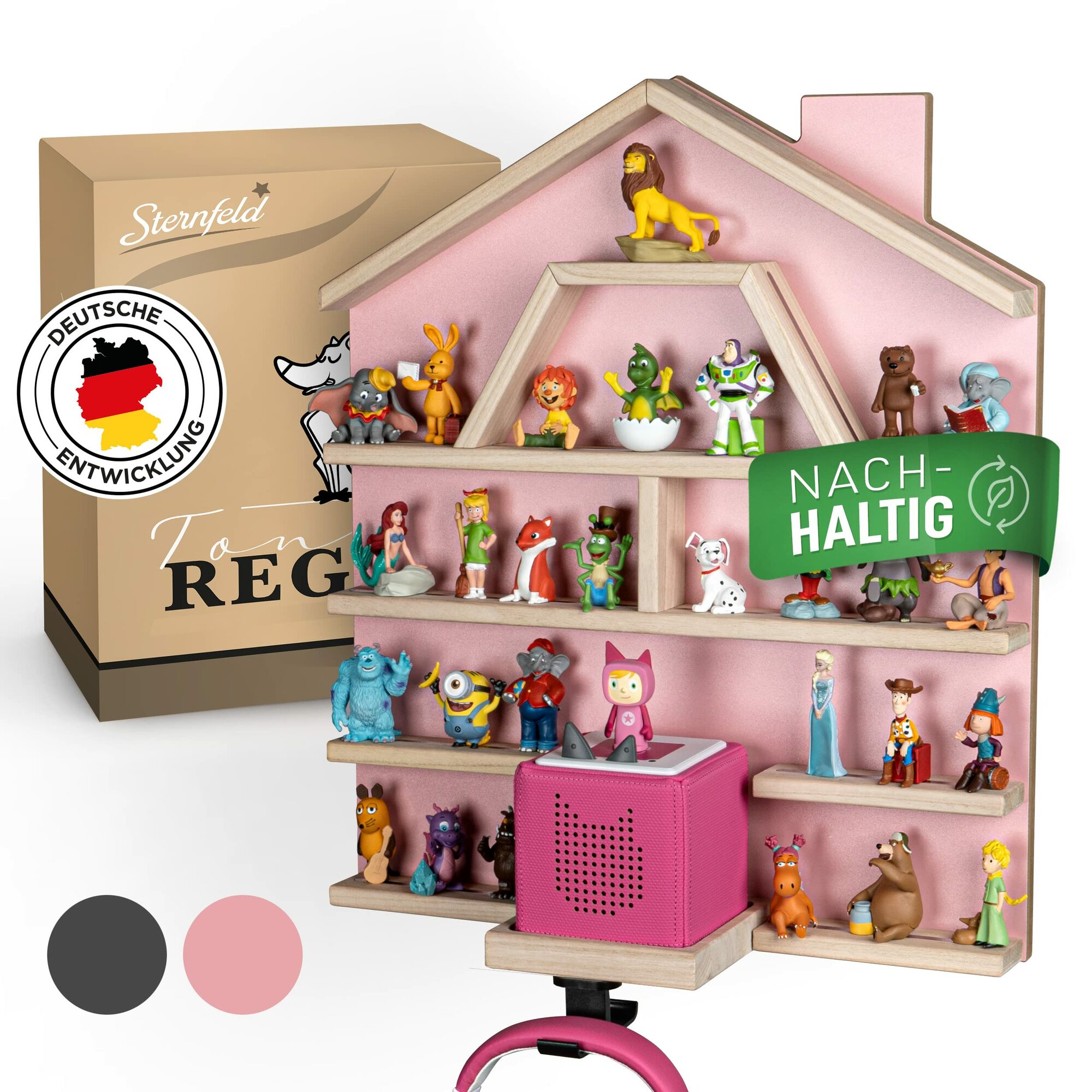 Magnetisches Tonie Regal für Toniebox Holz Metall Rosa 0