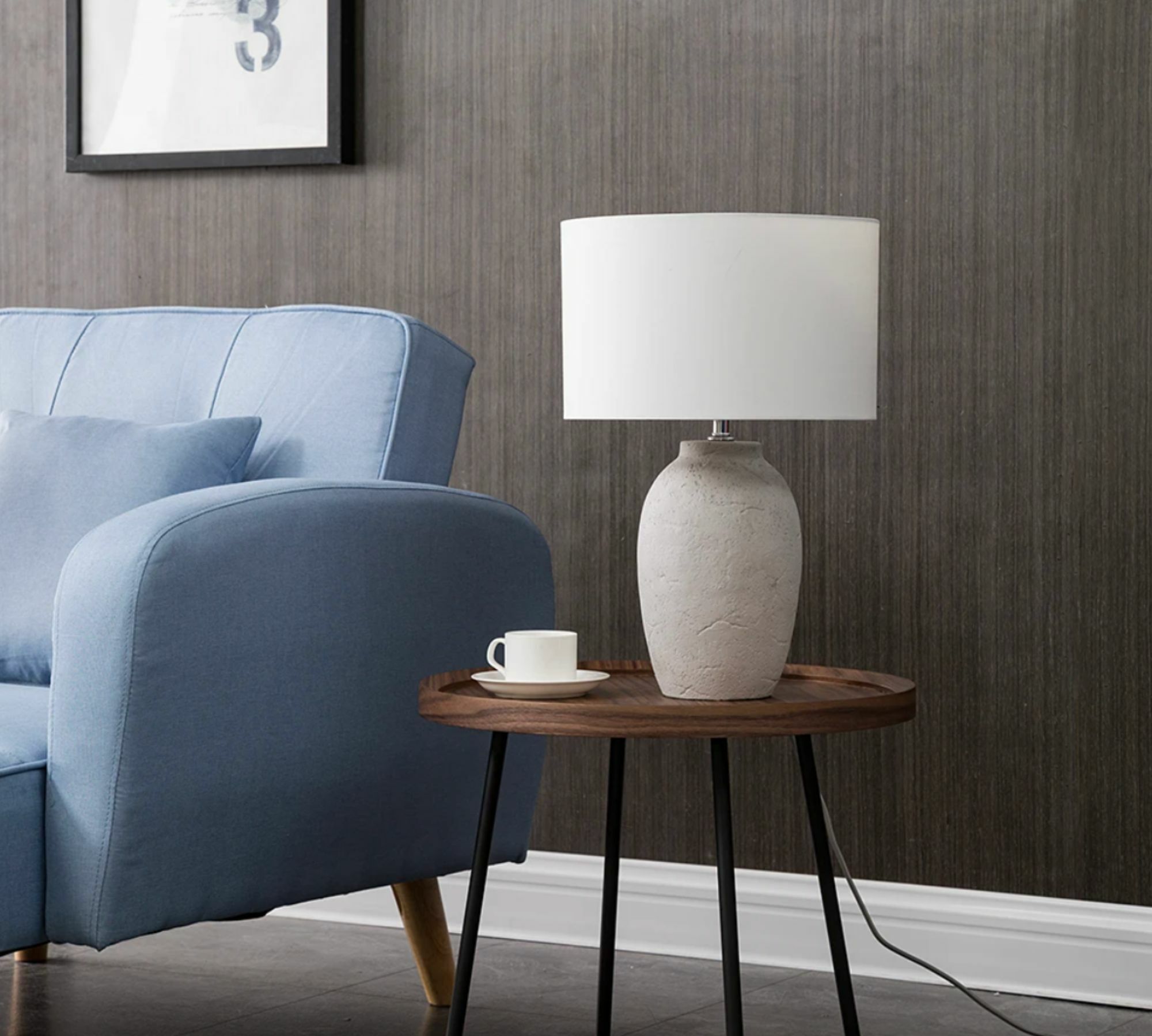 Table lamp Lanta linen fabric / concrete 1-light 5