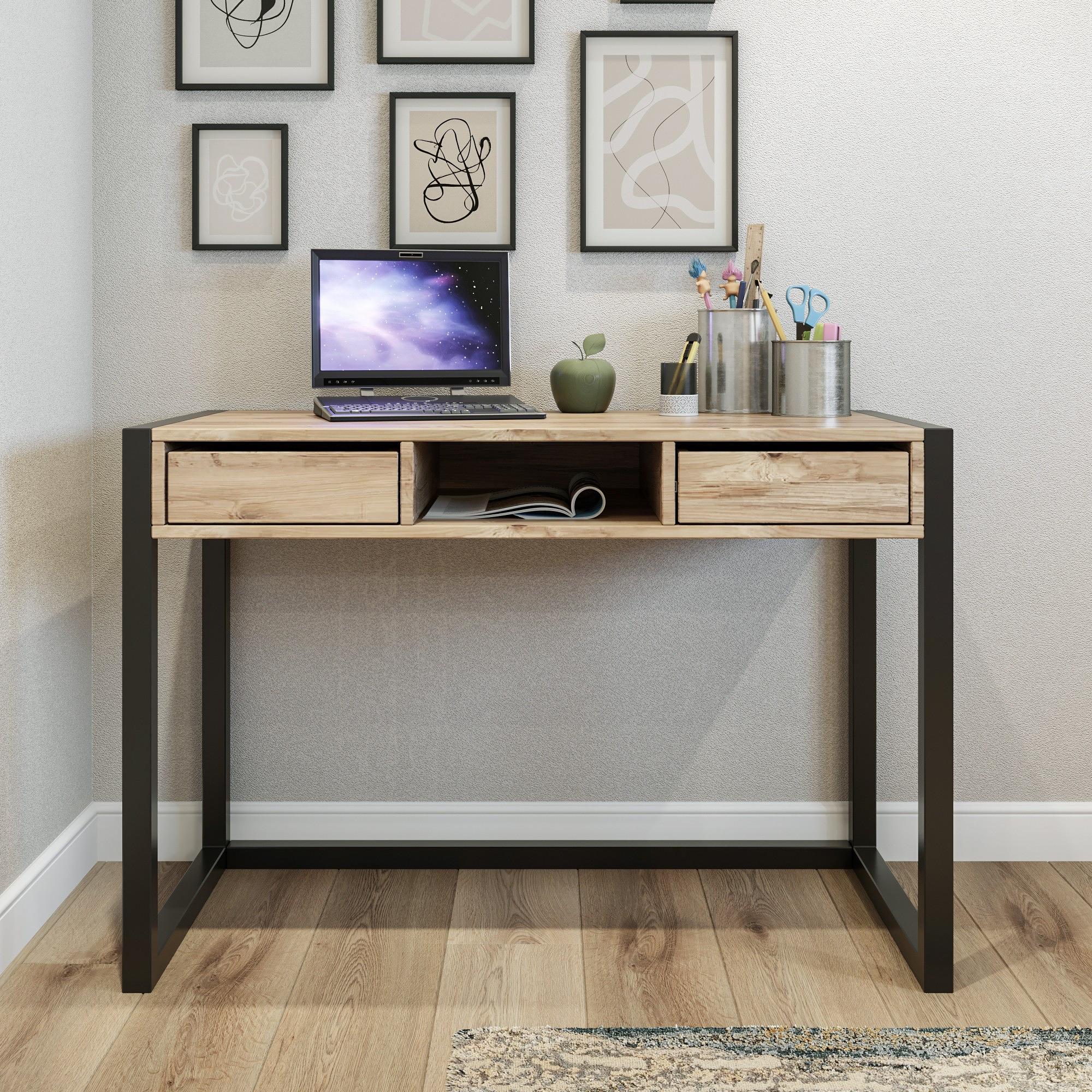 Ogene Schreibtisch Holzfurnier Schwarz 2