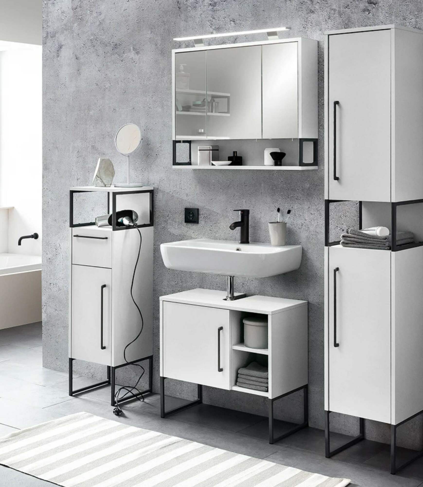 Badschrank Holz Weiß Anthrazit 6