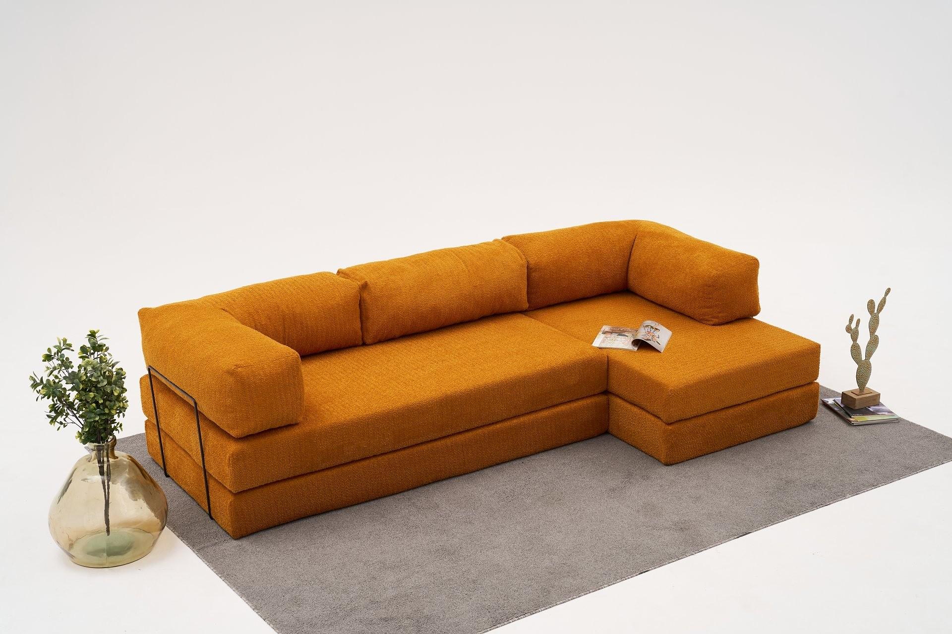 Comfort Schlafsofa Récamiere Rechts Orange 1