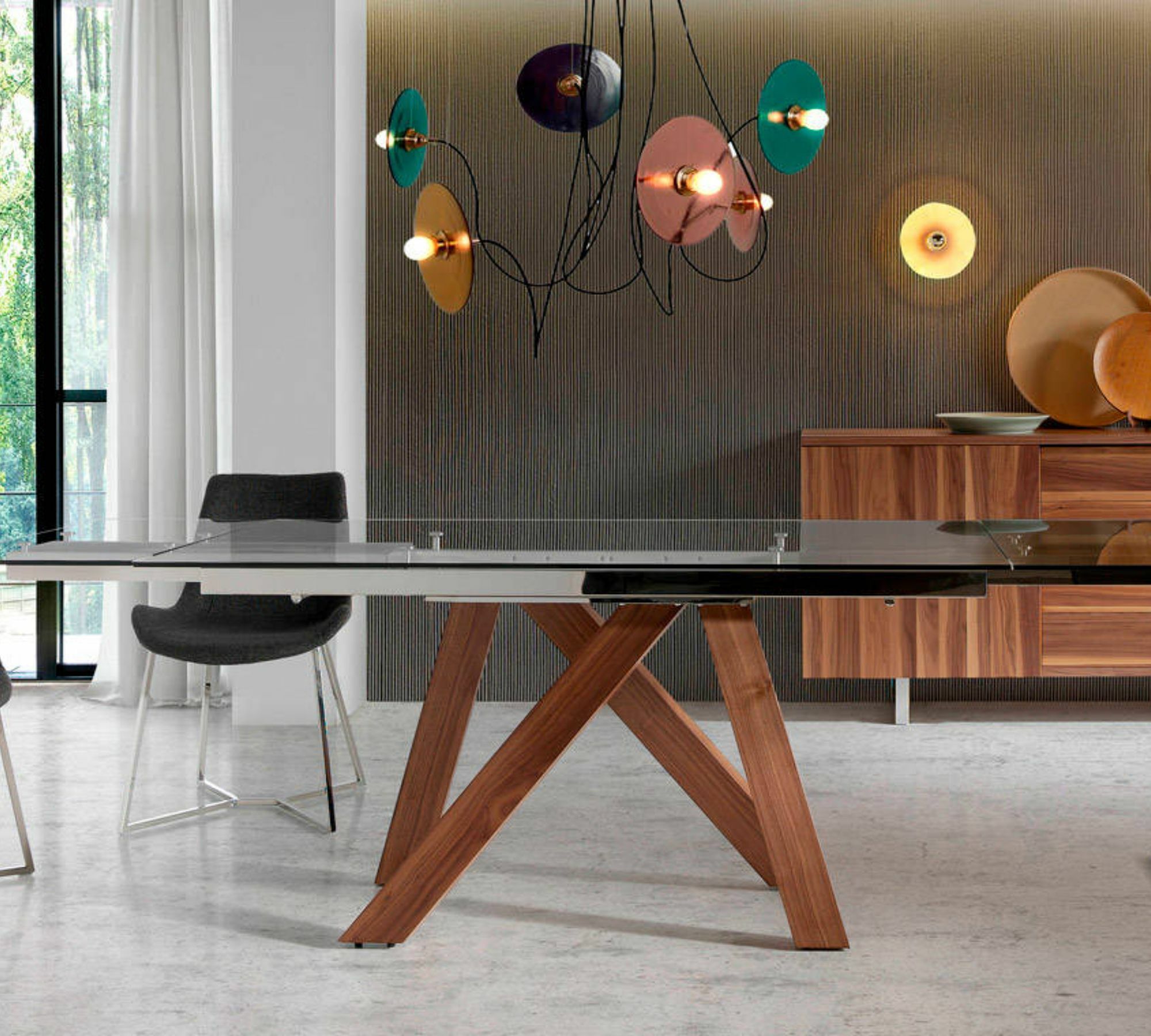 Ausziehbarer Esstisch Walnussholz Glas Braun 2