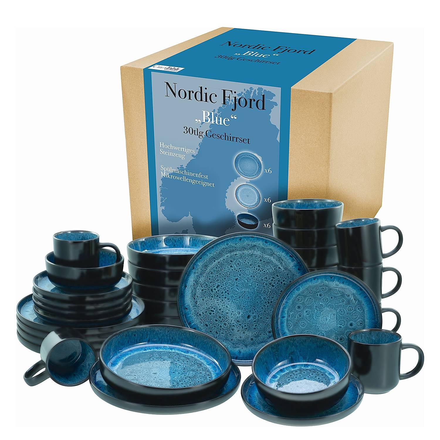 Combination Dinner Set Nordic Fjord 30-piece Set Stoneware Blue 0