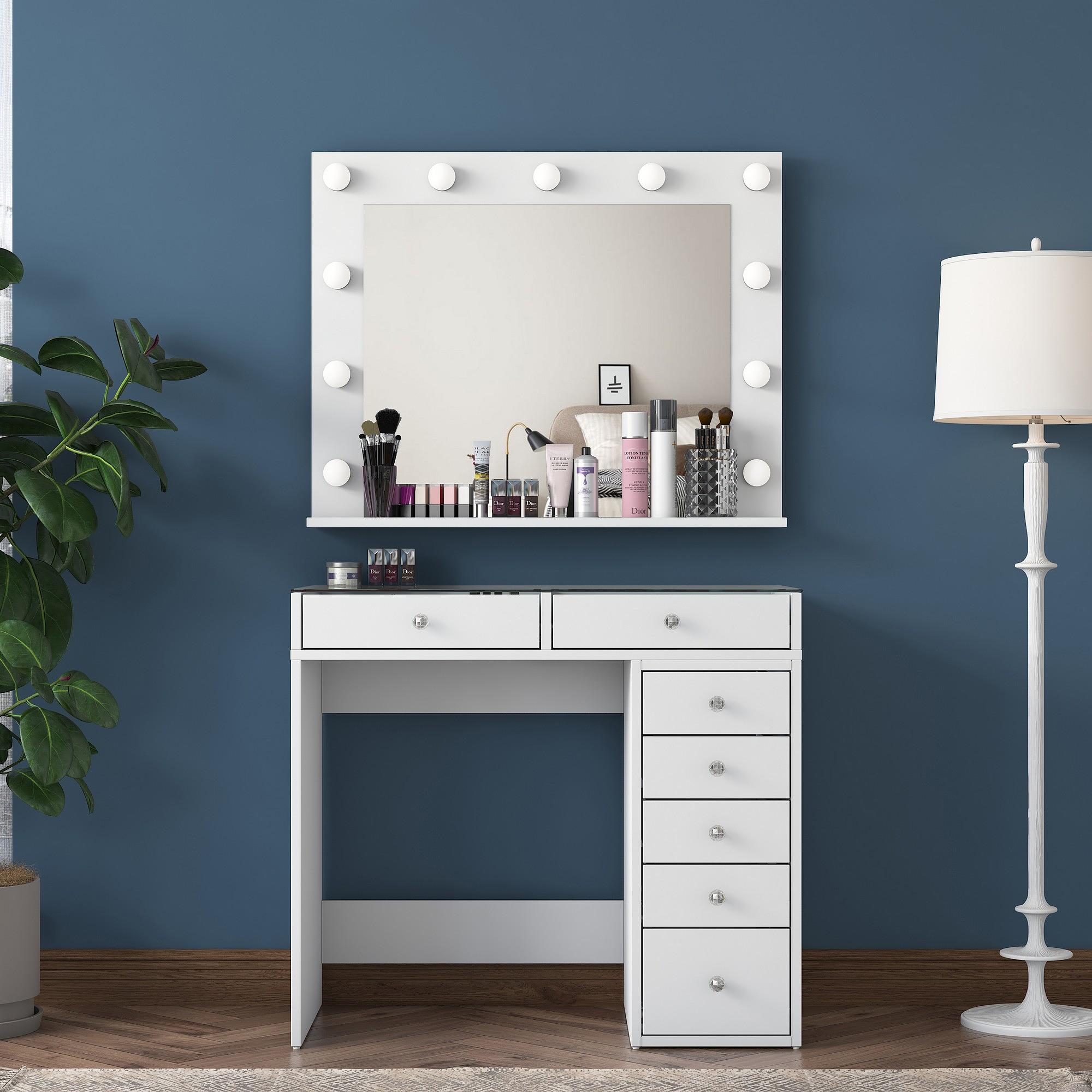 Dressing table with mirror and drawers White 2