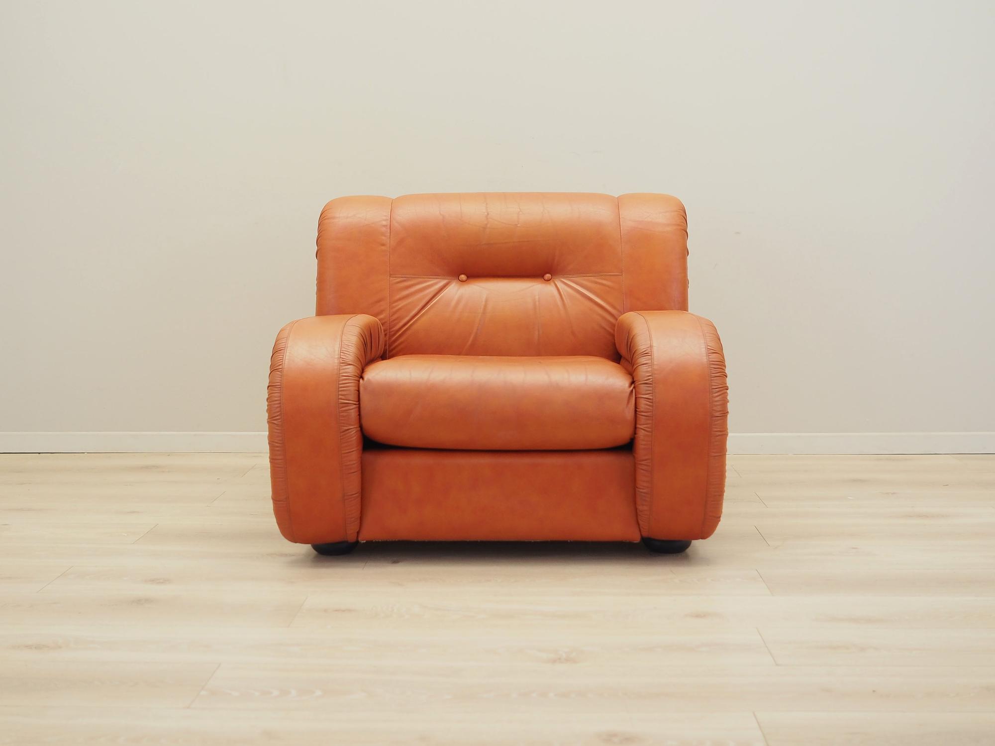 Sessel Leder Orange 1970er Jahre 1