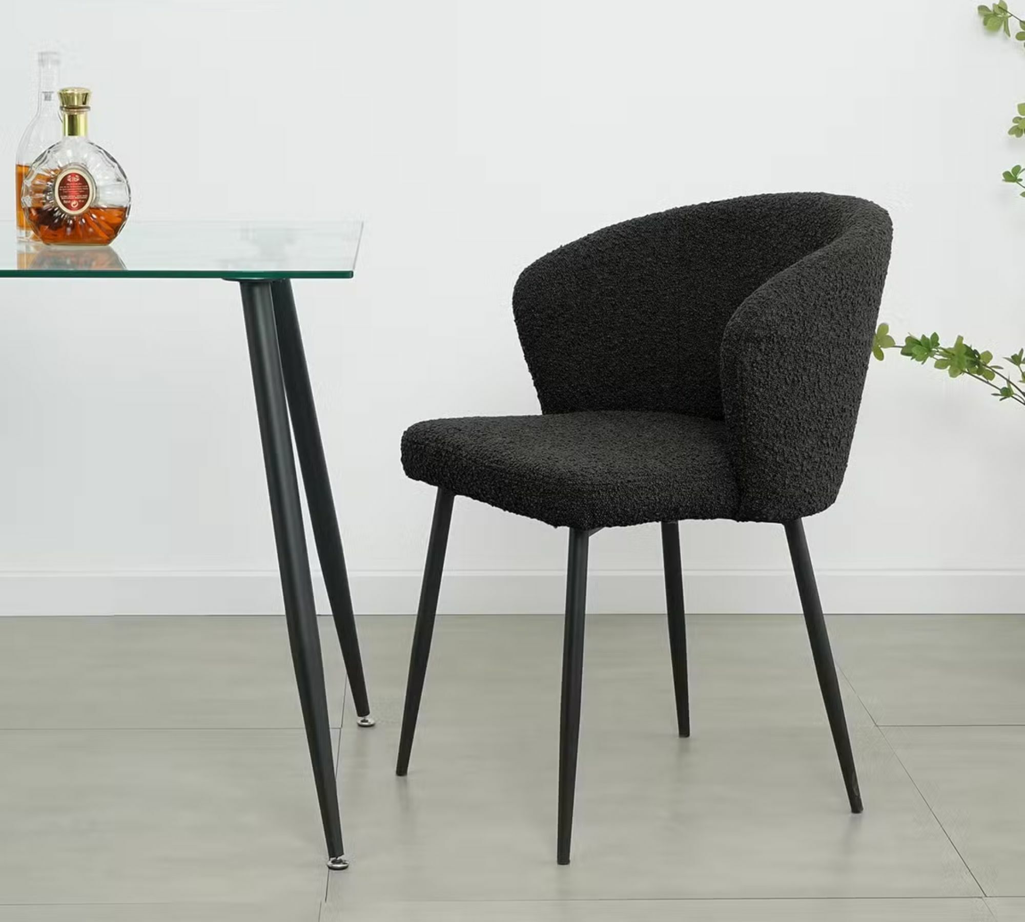 2x Mareth Polsterstuhl Mareth Metall Bouclé Schwarz 2