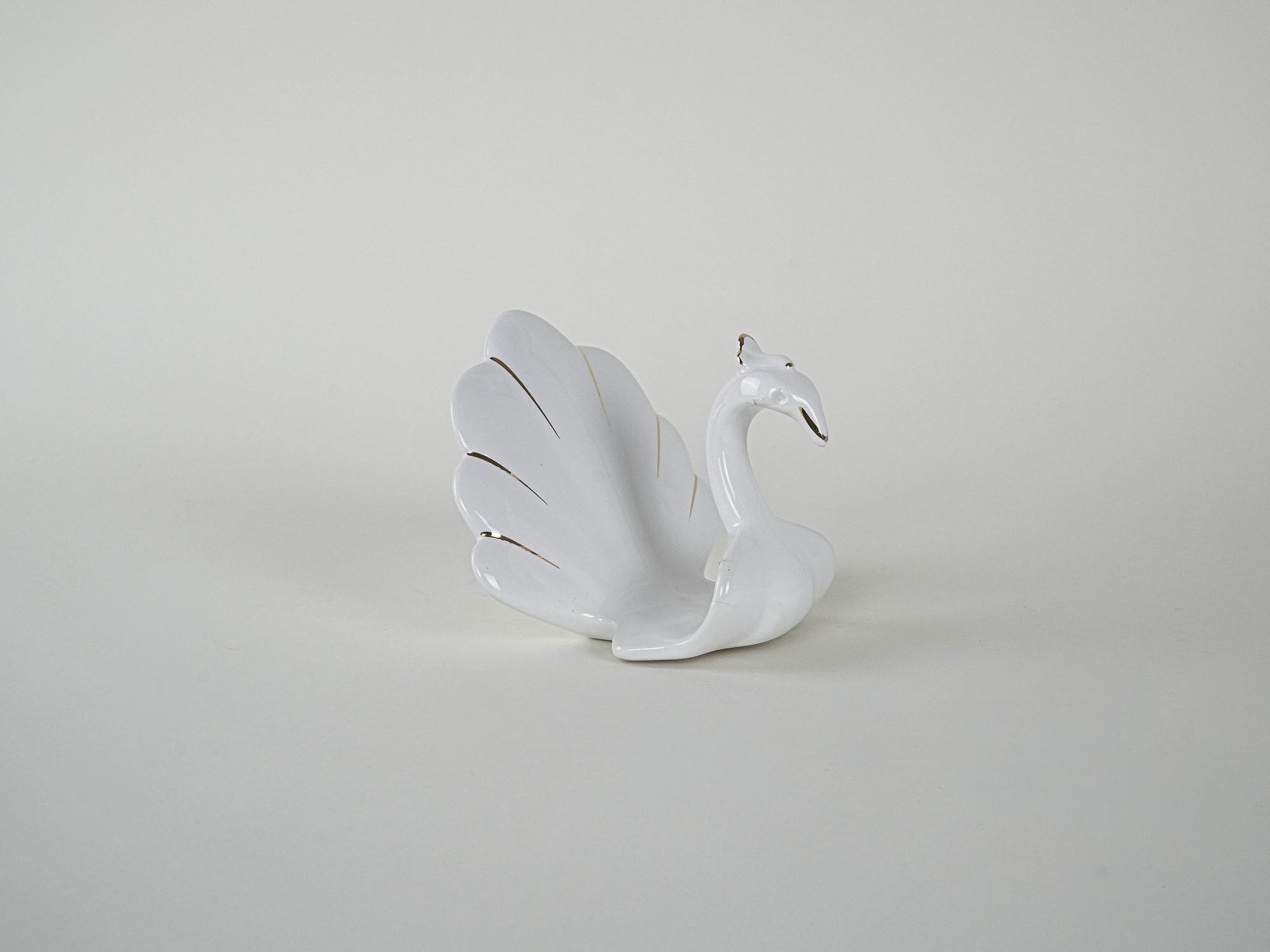 Porzellan-Pfauenfigur Weiß 1970er Jahre 4