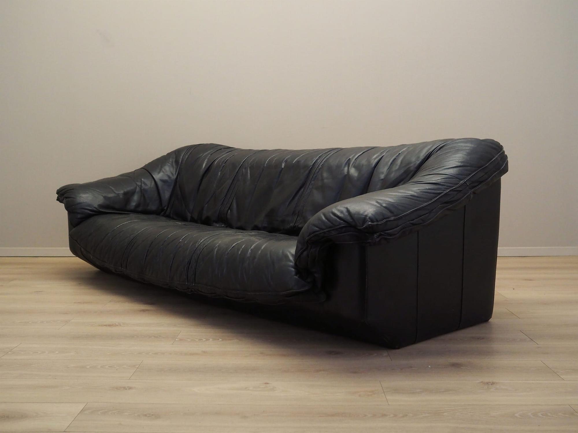 3-Sitzer Sofa Leder Schwarz 1960er Jahre 2