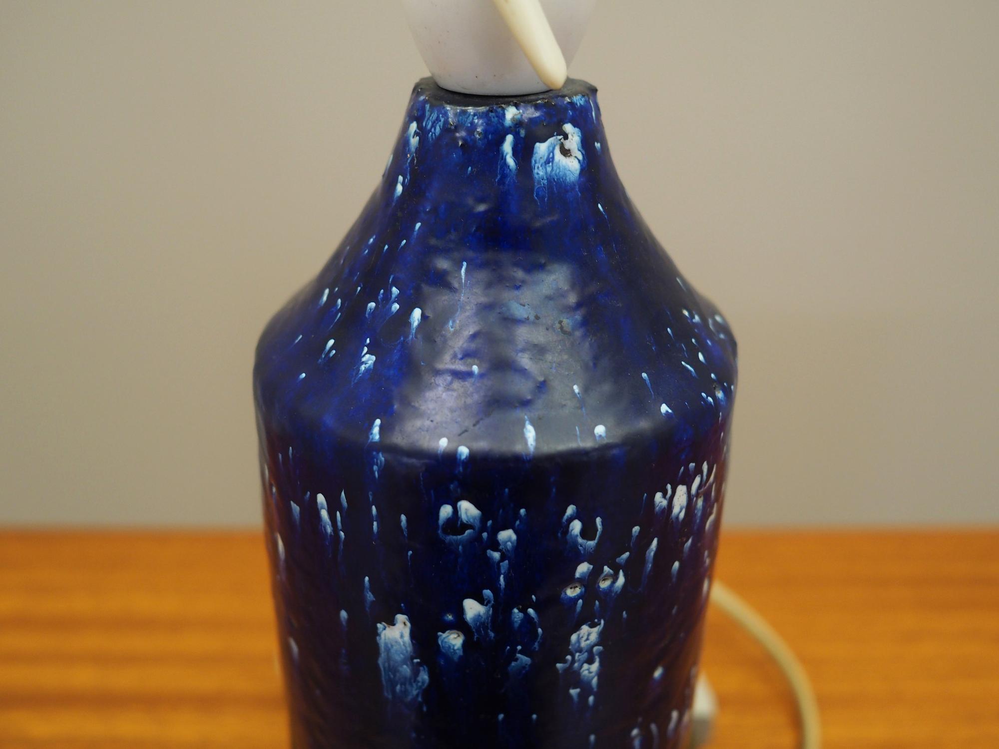 Tischlampe Keramik Blau 1960er Jahre 7
