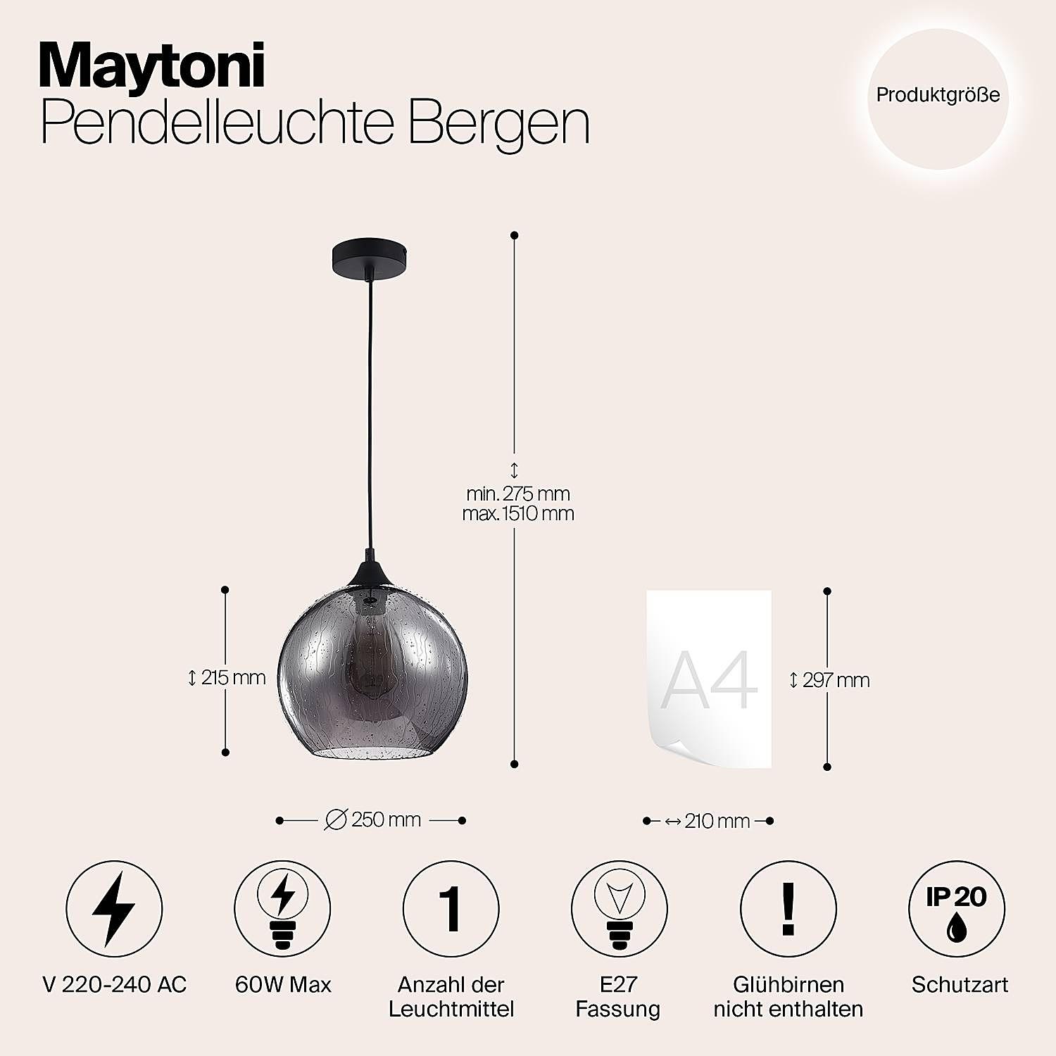 Pendelleuchte Bergen Rauchglas Metall 4