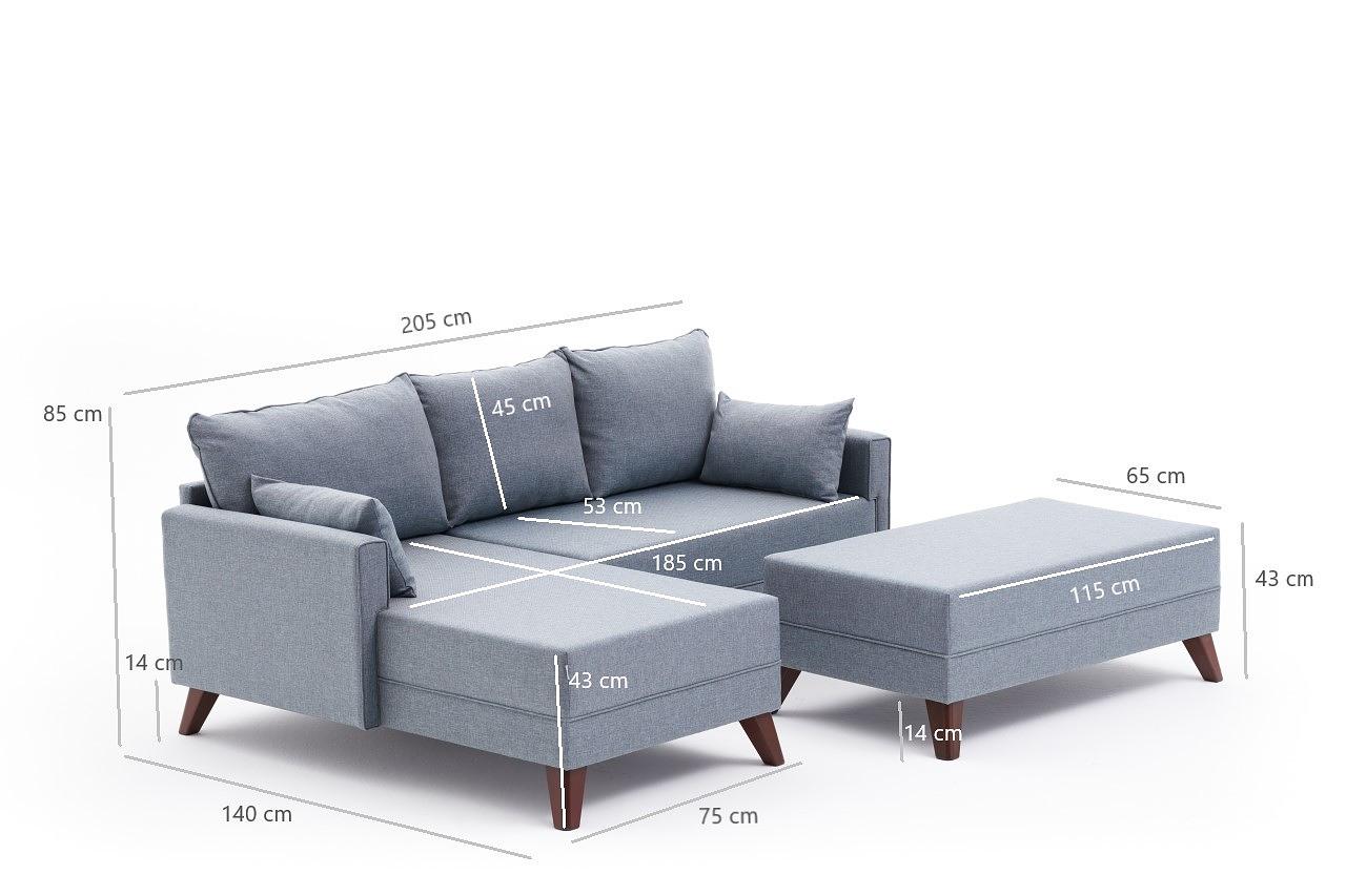 Bella Sofa Récamiere Links mit Hocker Blau 8