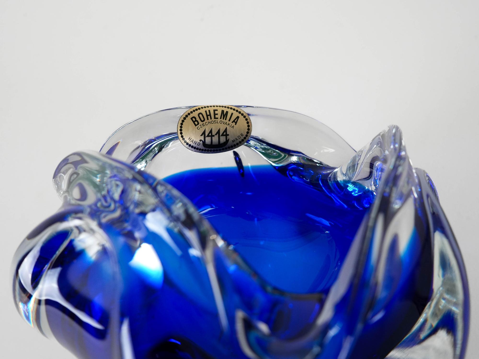 Bohemian bowl Blue Transparent 1970s 5