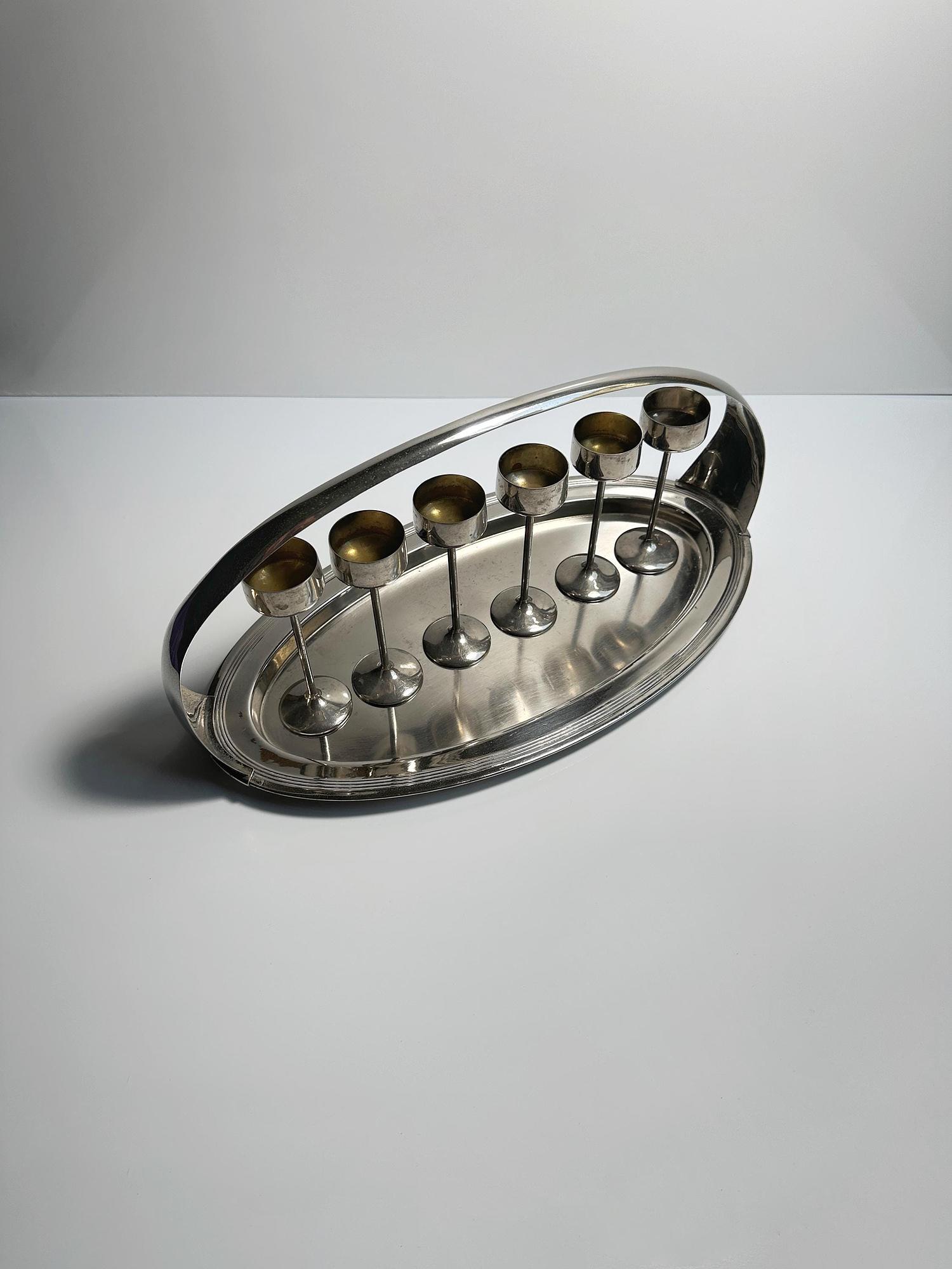 Jugendstil Likör Set Versilberter Metall 1910er Jahre 1