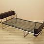 Vintage Bed Metal Frame Natural Leather Brown 1980s 1