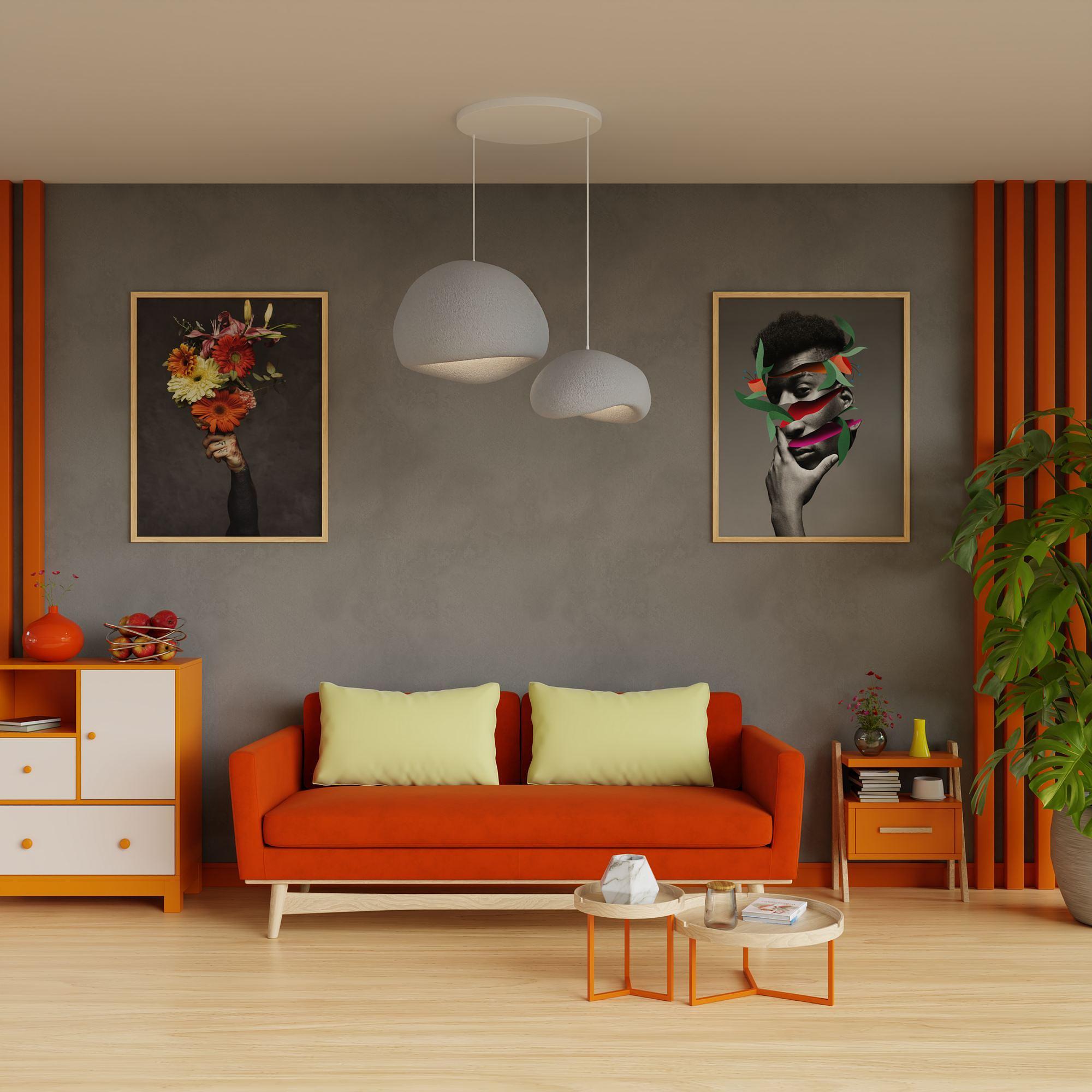 2-Flammig Wabi Sabi Rawbends Pendelleuchte Beton Grau 4