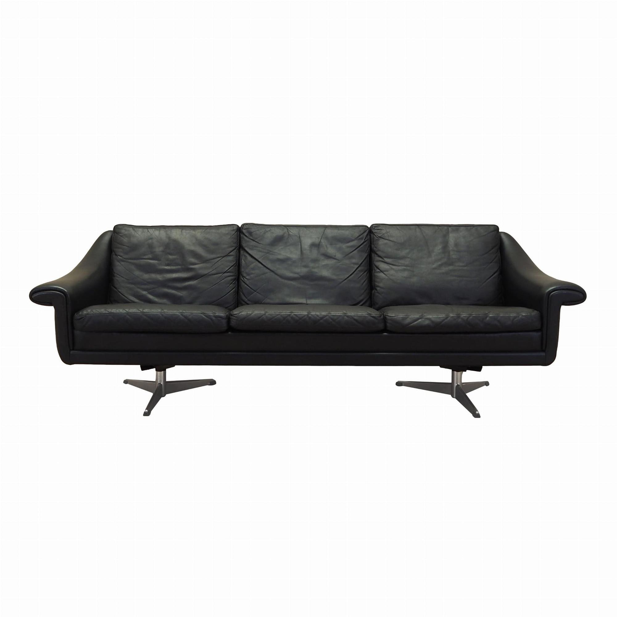 3-Sitzer Sofa Leder Schwarz 1960er Jahre 0