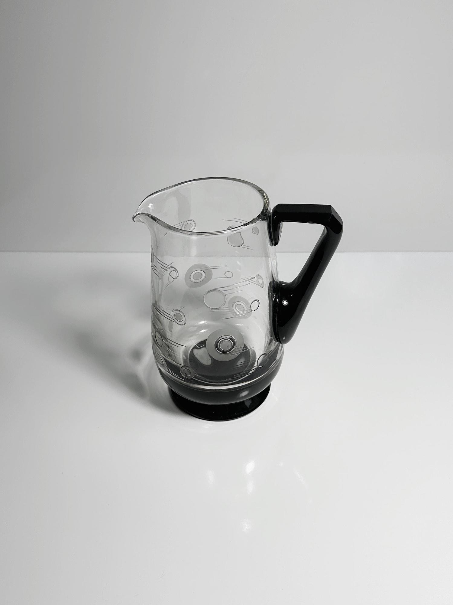 Art Deco Karaffe Frankreich 1930er Schwarzes Glas 1