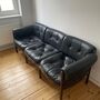 Sofa 3-Sitzer Leder Holz Schwarz 1970er Jahre 2