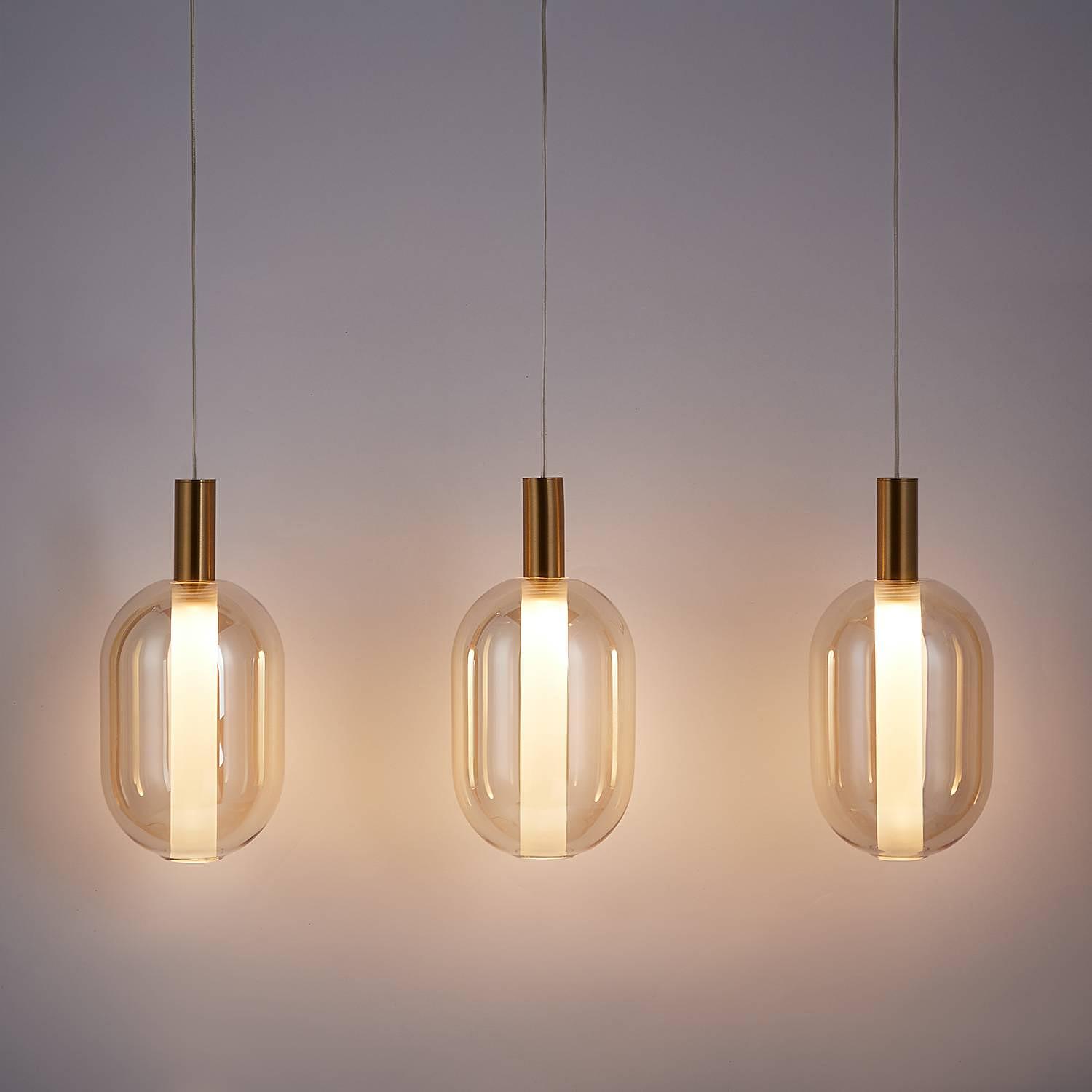 3-Flammig Exemlar Pendelleuchte Farbglas Aluminium 1