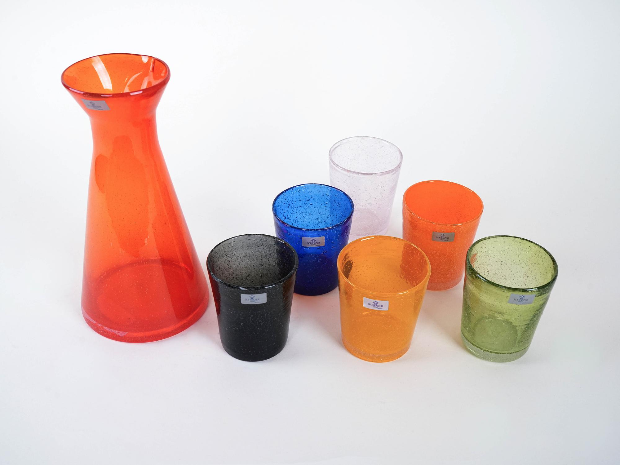 Glass and Carafe Set Multicolored 1980s 5