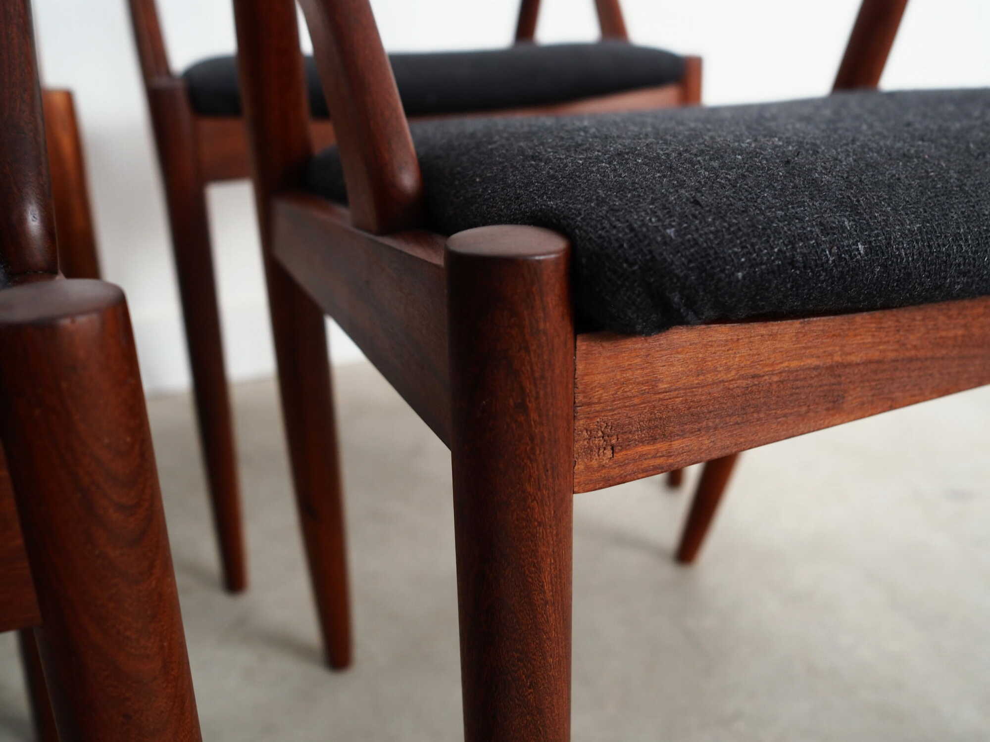 4x Vintage Armchair Teak Textile Black 1970s 7