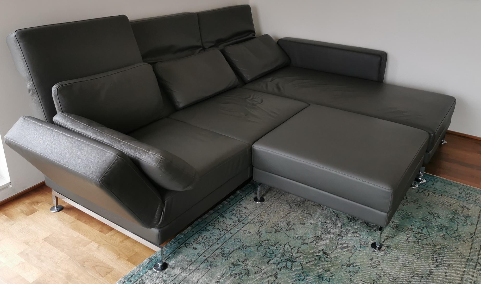 Sofa Récamiere Rechts & Hocker Leder Grau 1