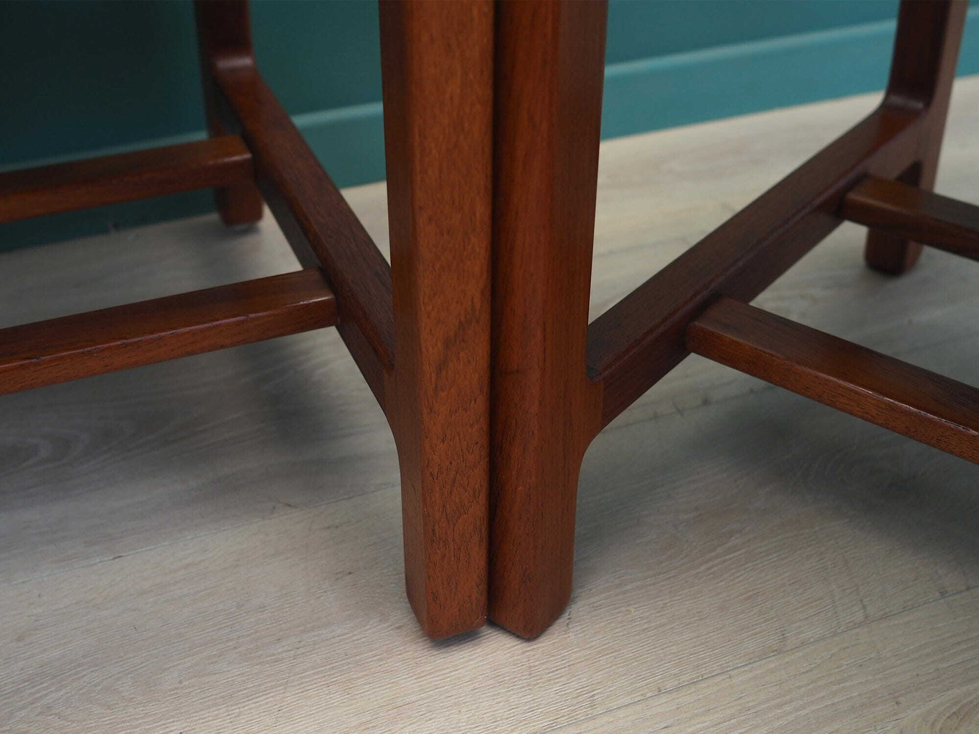 5x Vintage Chair Teak Wood Textile Grey 1970s 9