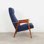 Vintage Stuhl Teakholz Wolle Blau 1970er Jahre 7