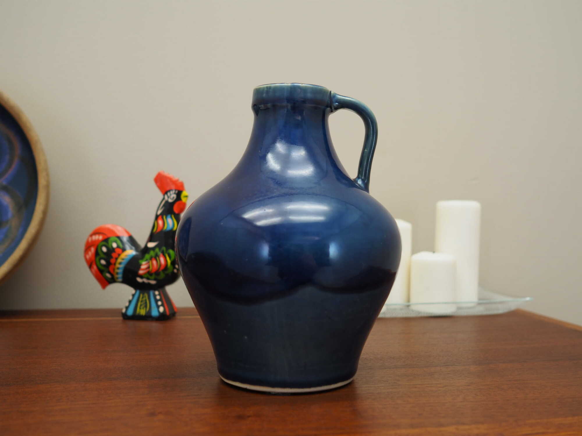 Brocca vintage in ceramica blu anni '70 6