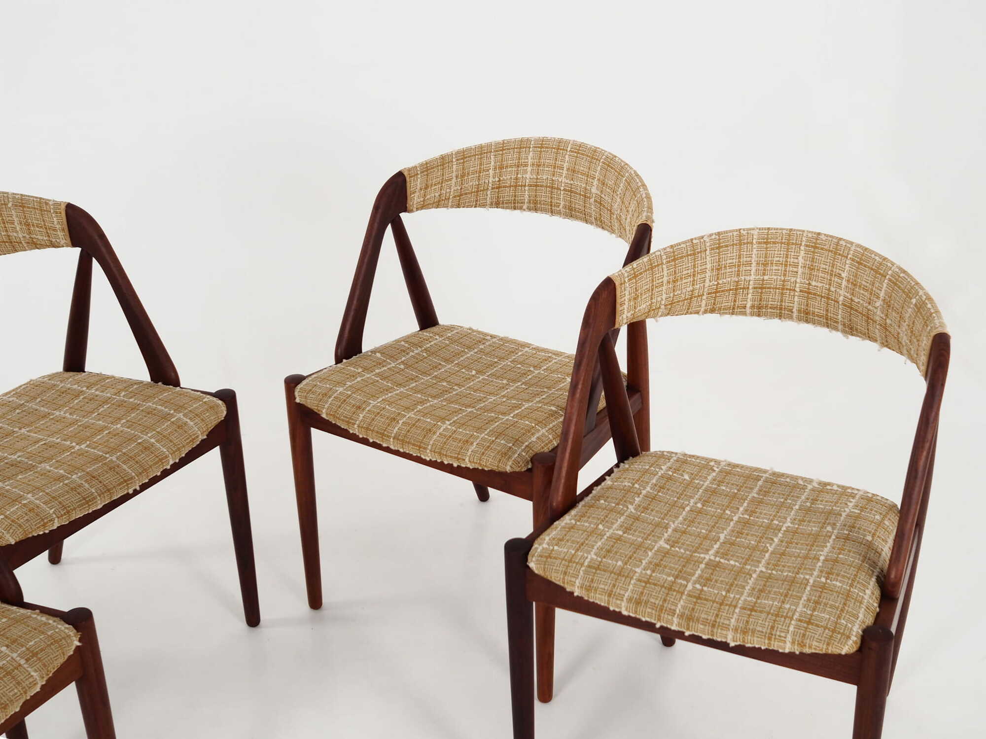 4x Vintage chair teak wood textile beige 1970s 3