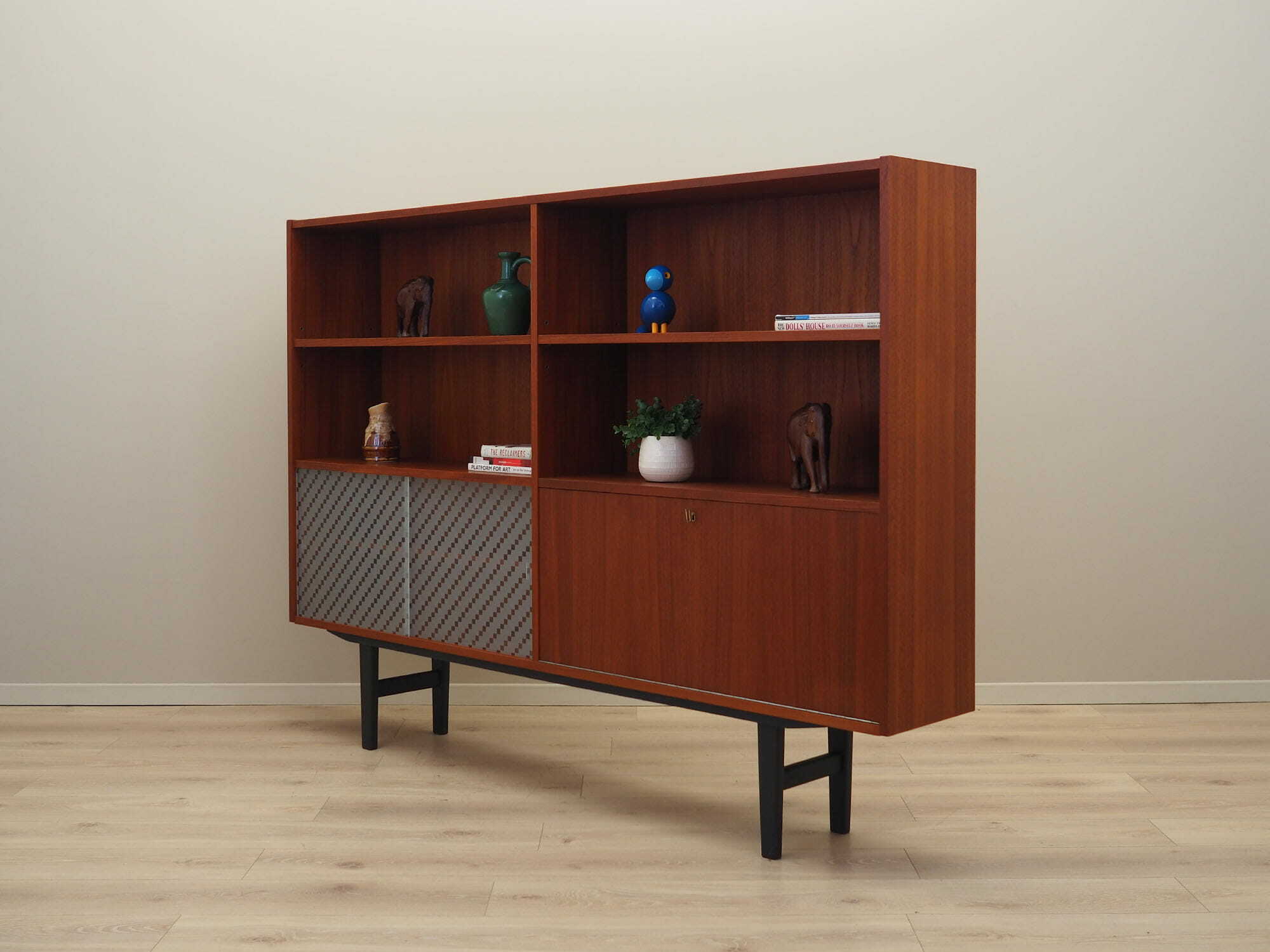 Vintage Bücherregal Teakholz Braun 1970er Jahre 4